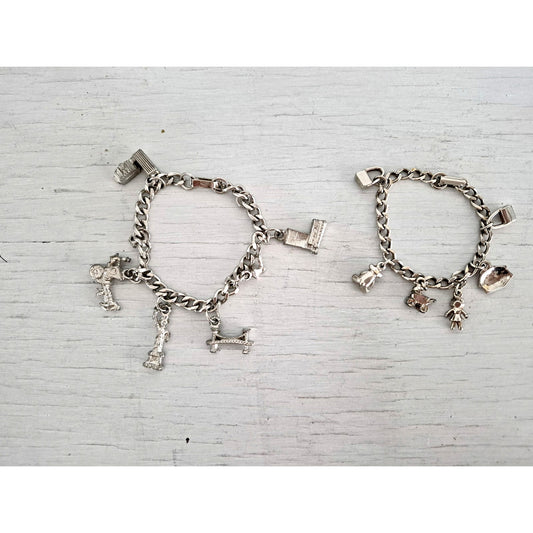 Vintage Lot of 2 Silver-tone Charm Bracelets