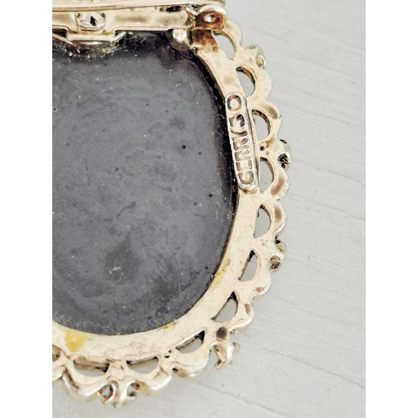 Vintage Gerrys Black and White Floral Resin Cameo Brooch