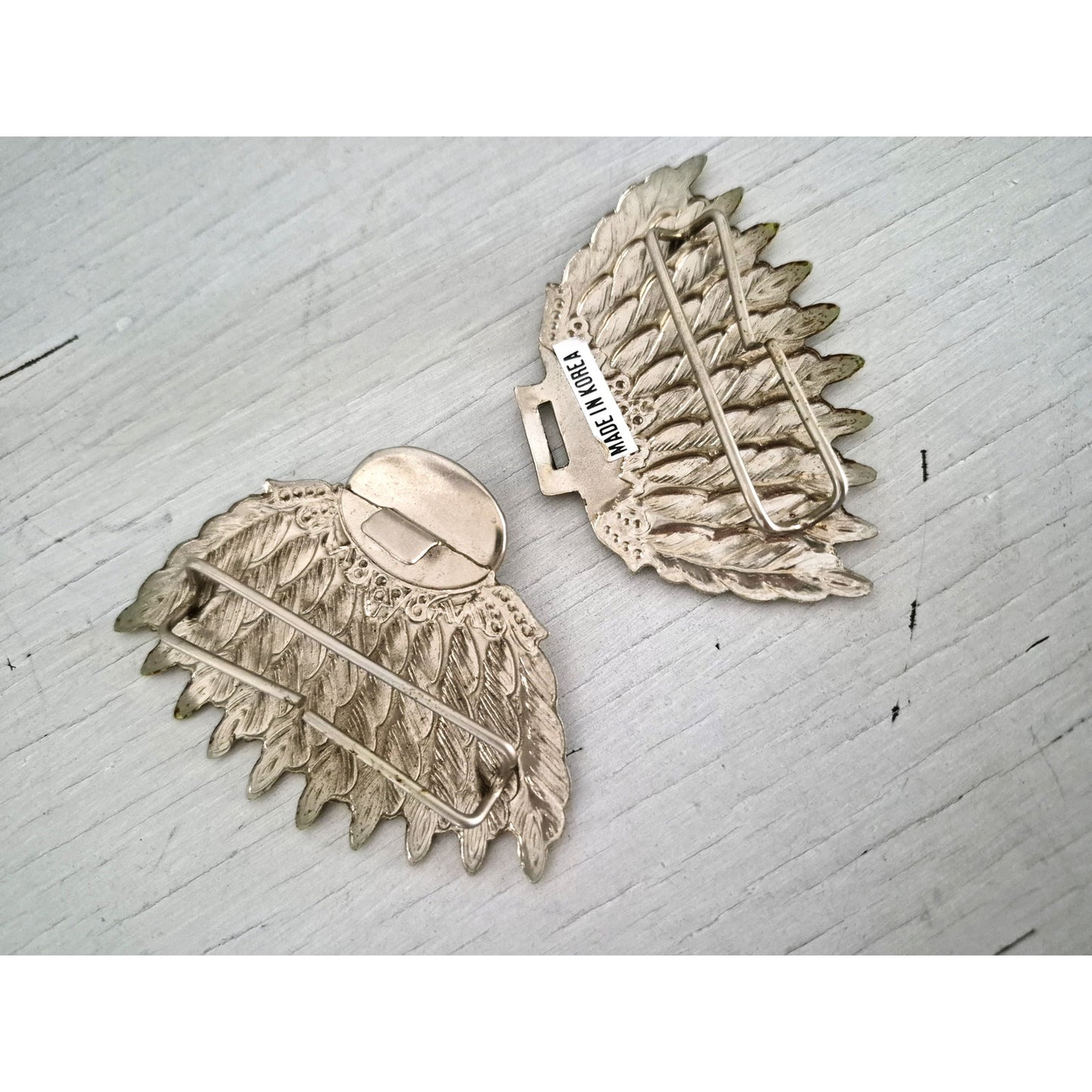 Vintage Silver Tone Angel Wing Rhinestone Belt Buckle