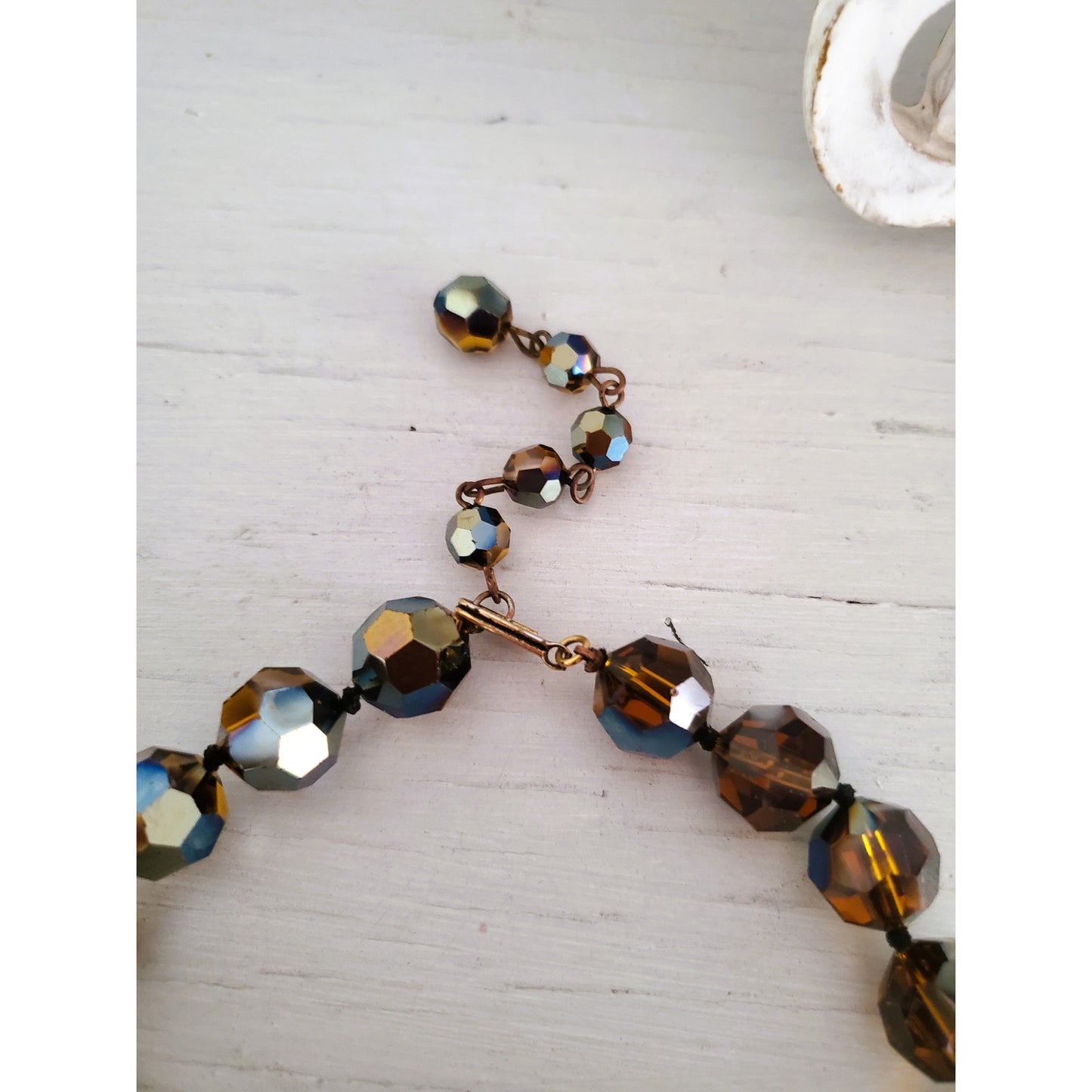 Vintage Cognac Topaz Crystal AB Faceted Glass Bead Choker Necklace and Earring Set