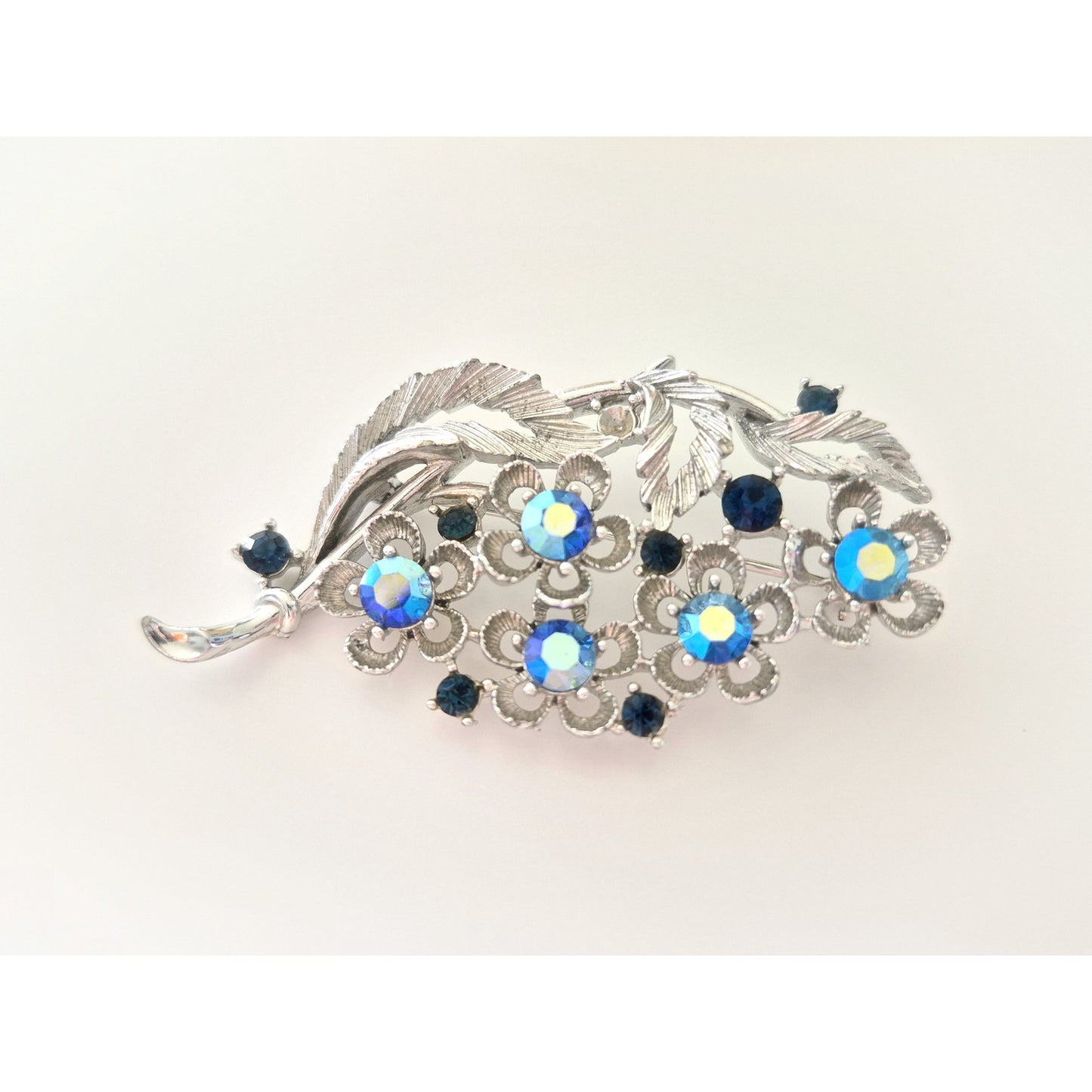 Vintage Lisner Silver-tone Blue Rhinestone Brooch and Earring Lot