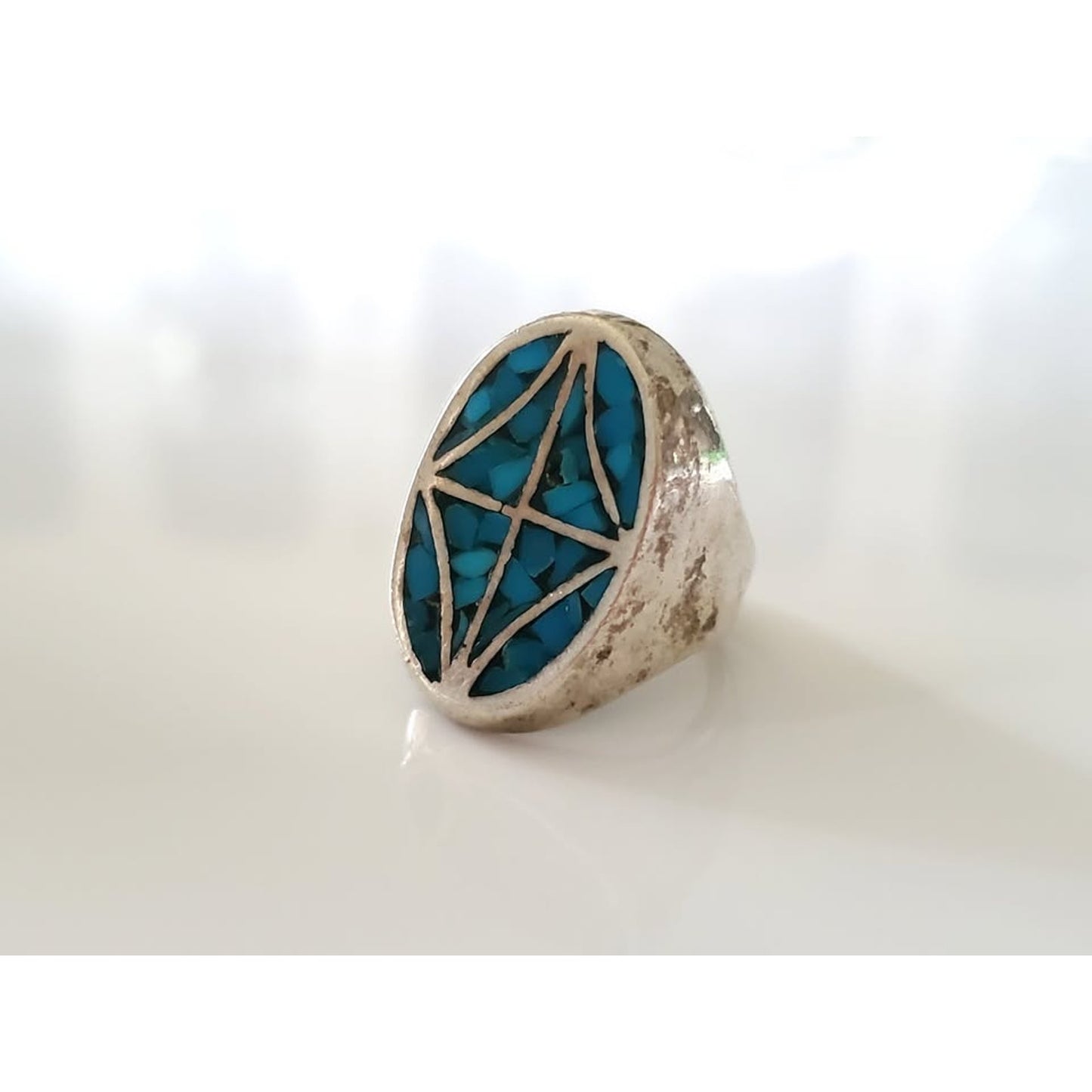 Vintage Silver-plate Turquoise Inlay Ring