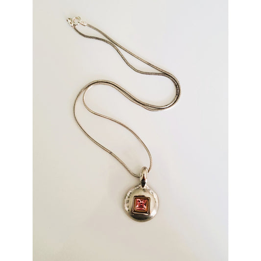 Vintage Sterling Silver Pink Stone Necklace