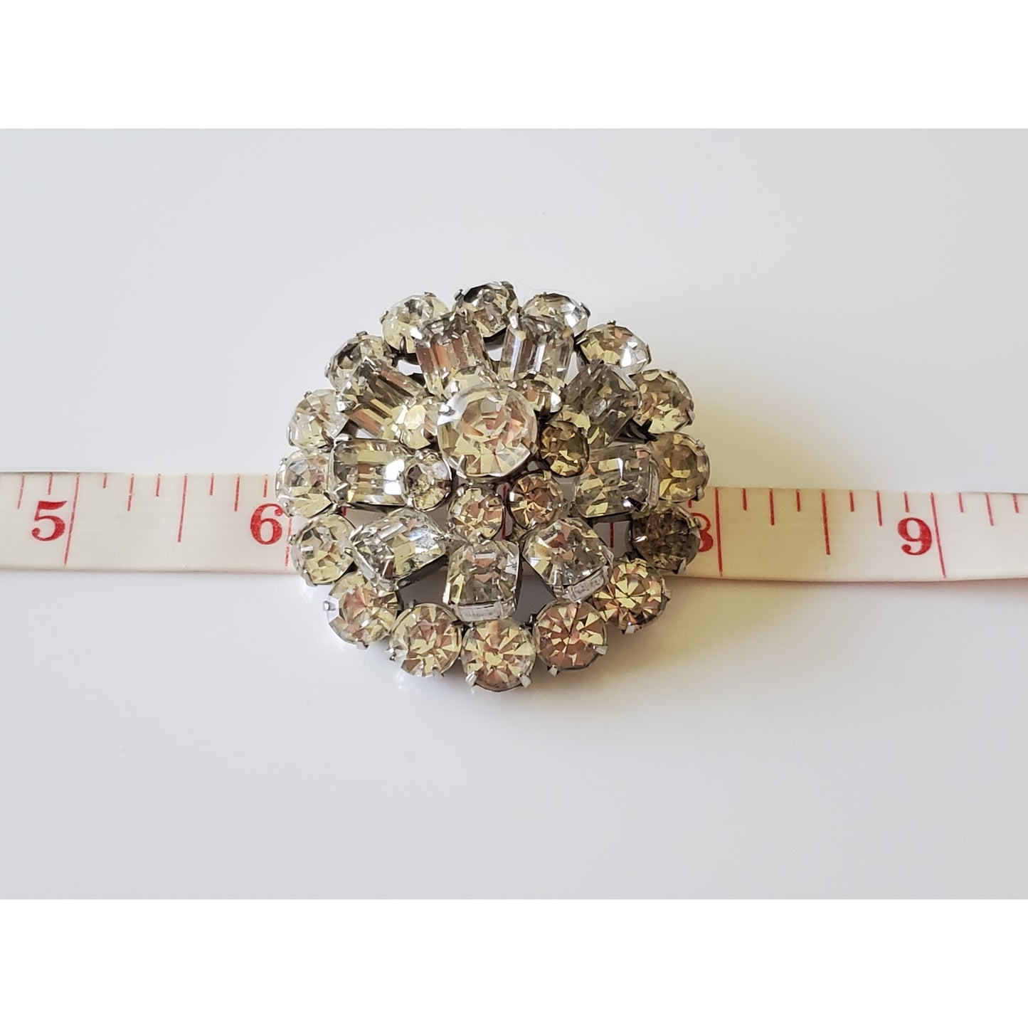 Vintage Round Clear Rhinestone Dome Brooch