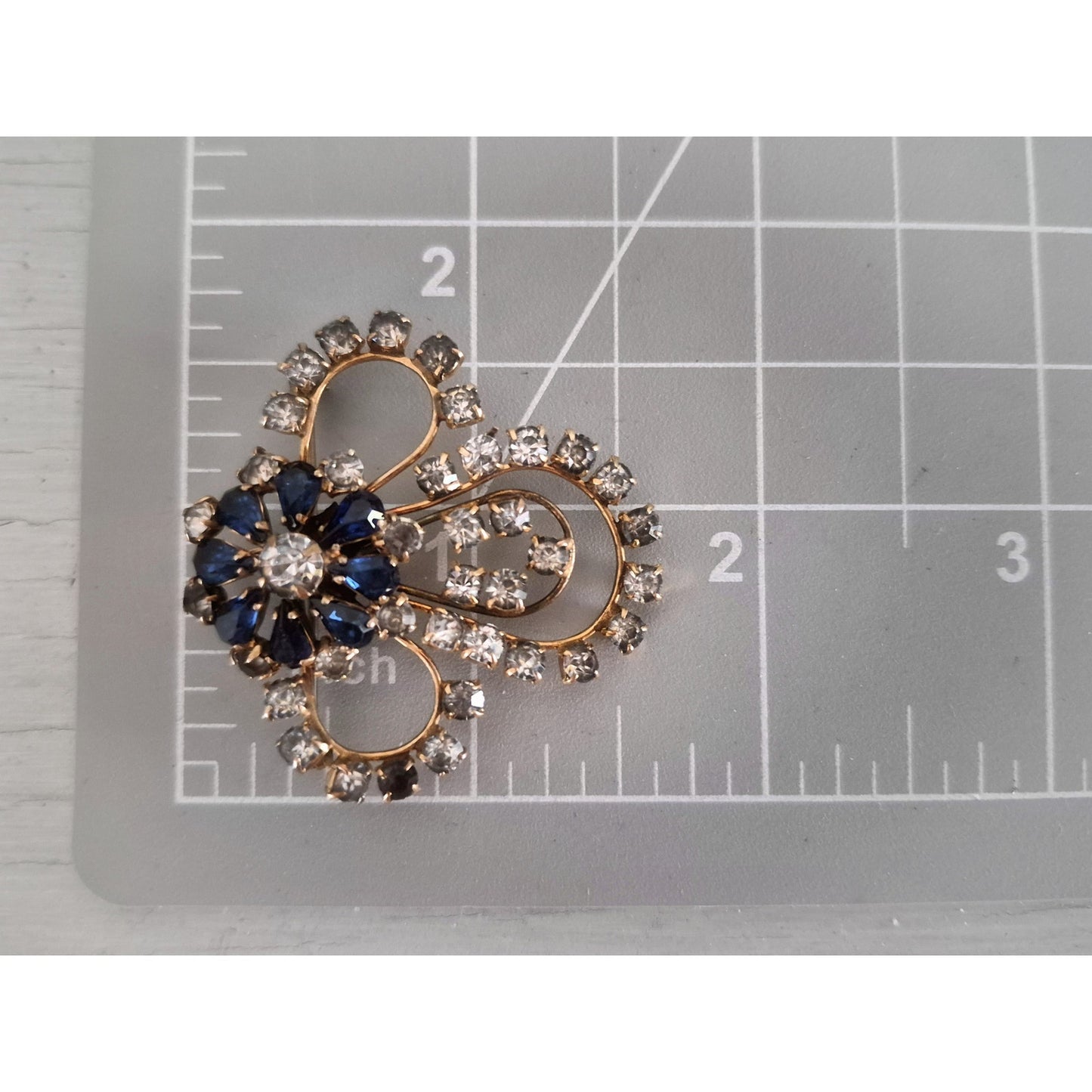 Vintage 1940s Blue and Clear Rhinestone Brooch Pendant