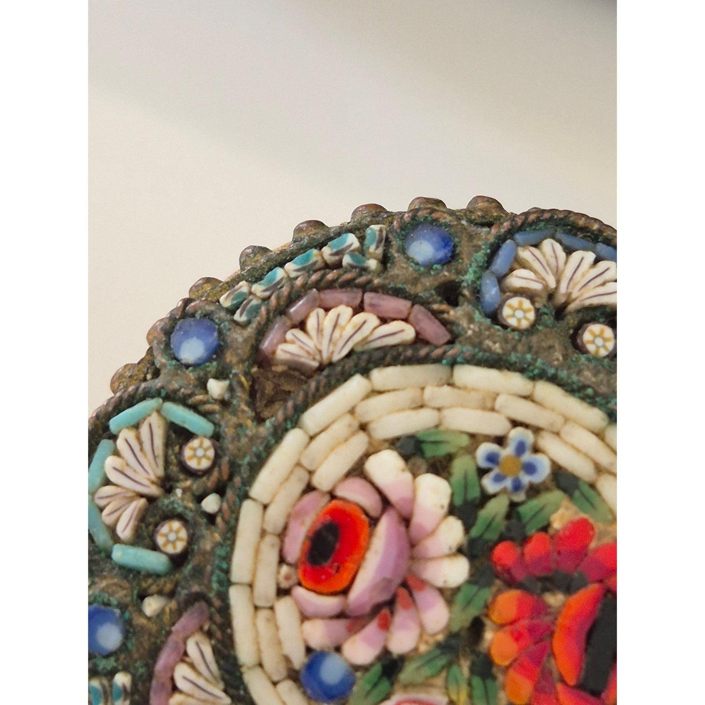Vintage Italian Mosaic Round Tile Brooch
