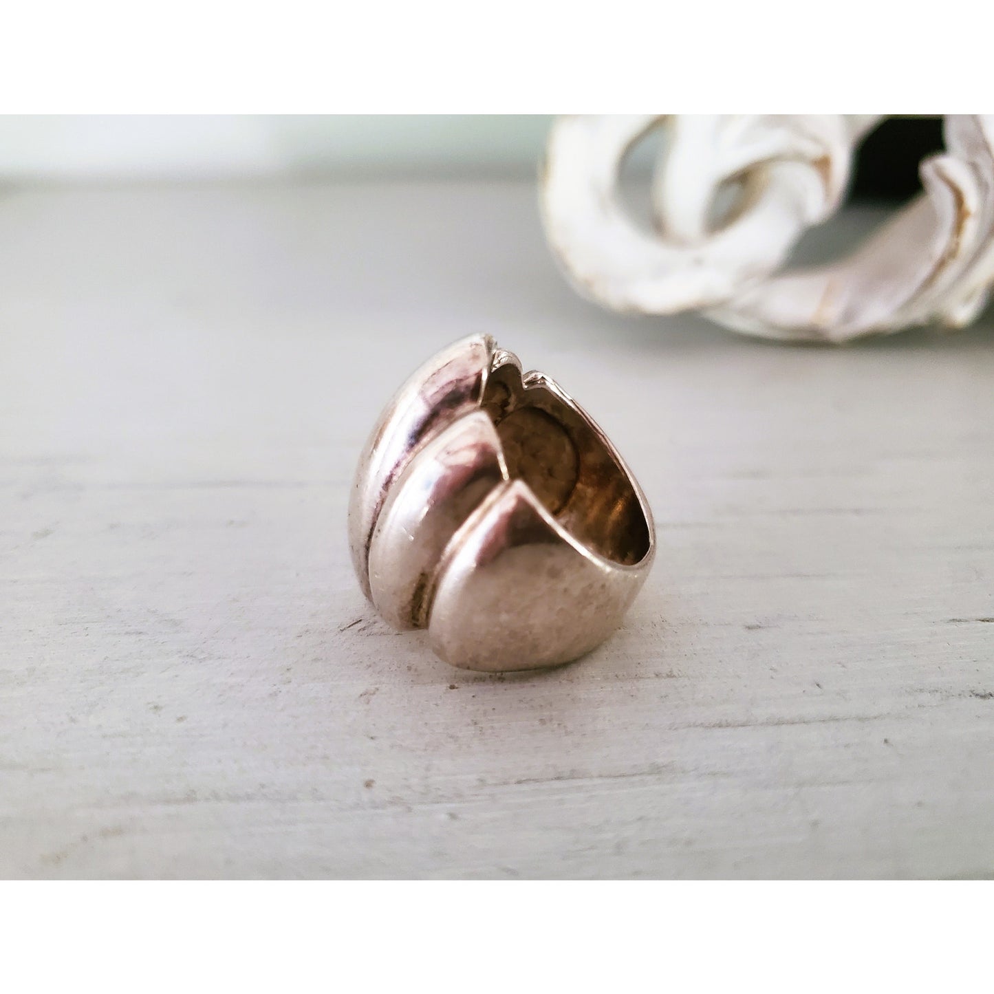 Vintage 1970s Sterling Silver Chunky Ribbed Dome Ring