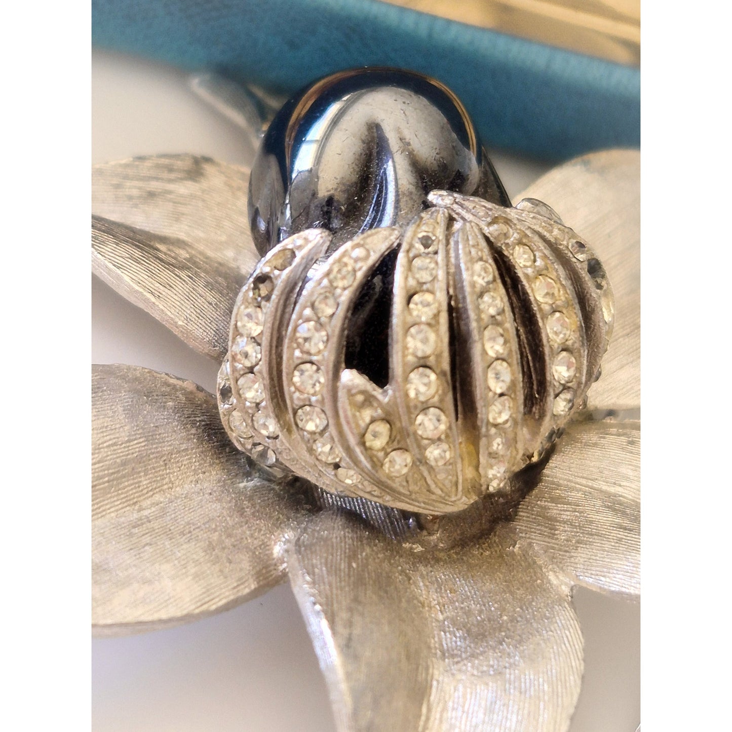 Vintage Brushed Silver-tone Floral Brooch and Earring Set