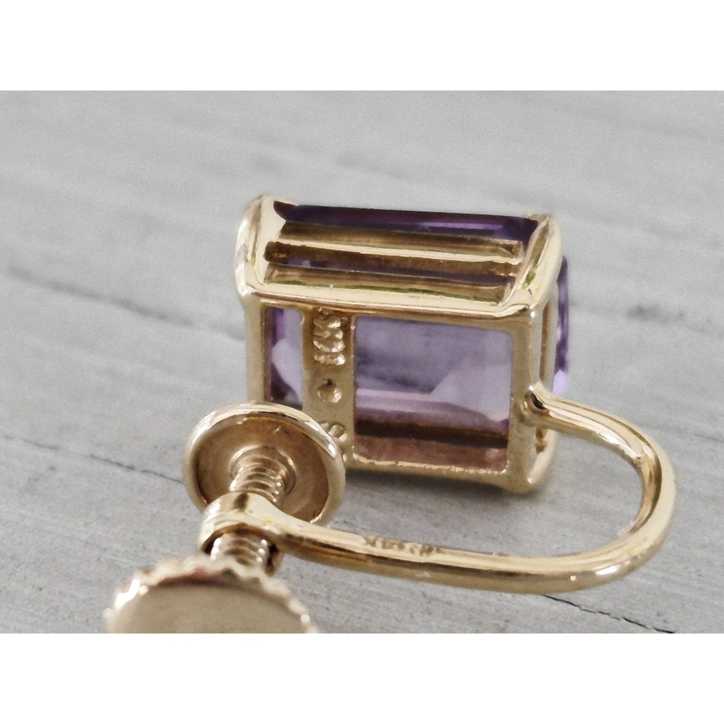 Vintage 14K Gold Amethyst Square Cut Screw On Earrings