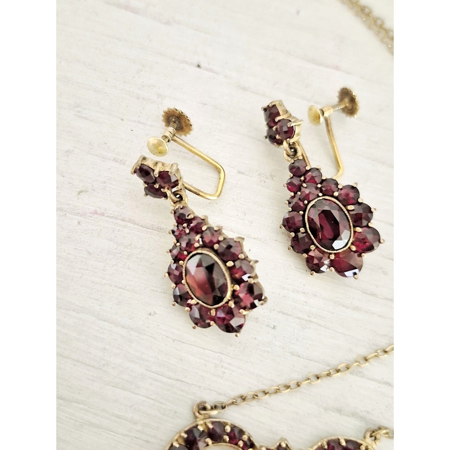 Vintage 900 Sterling Silver Bohemian Garnet Necklace and Earring Lot