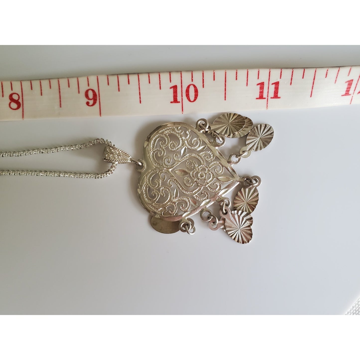 Vintage Diamond Etched Sterling Silver Heart Necklace