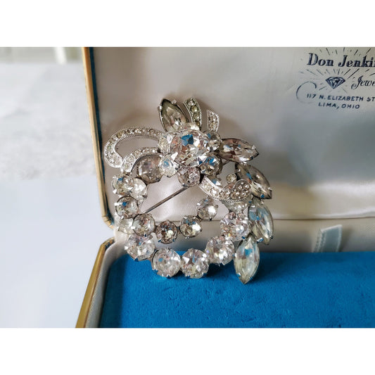 Vintage Eisenberg Ice Clear Crystal Rhinestone Brooch