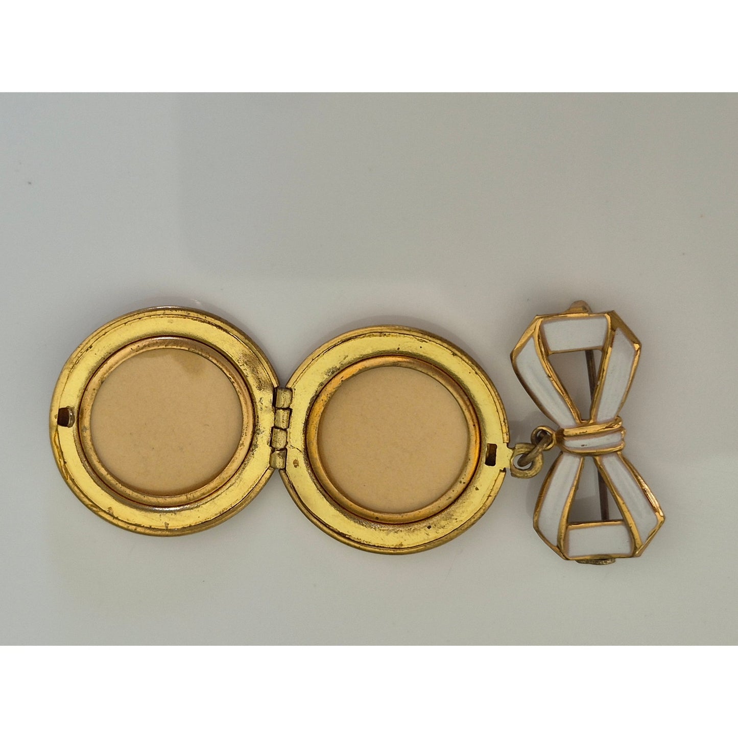 Antique Guilloche Bow Hanging Locket Brooch