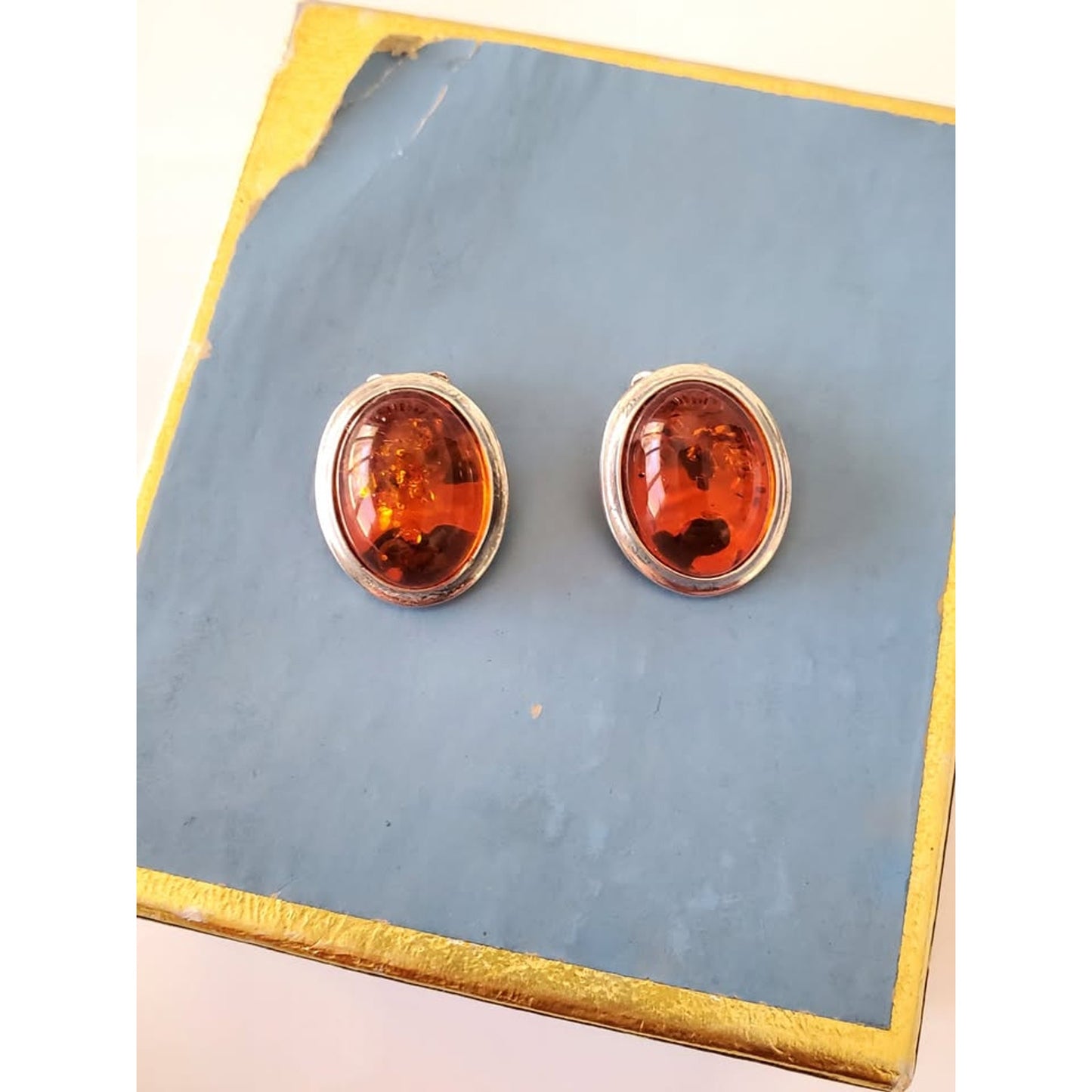 Vintage Amber Baltic Clip-on Sterling Silver Earrings