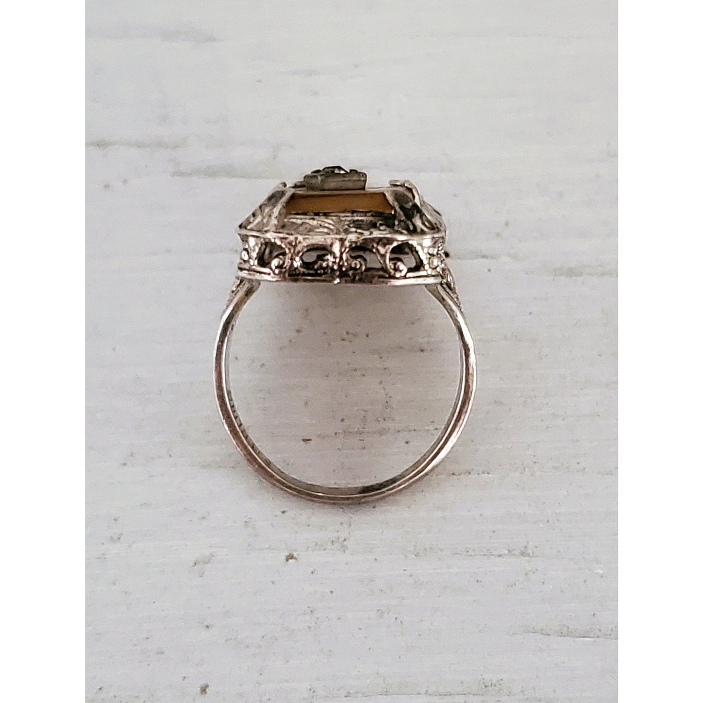 Vintage Art Deco Mother of Pearl Sterling Silver Pinky Ring