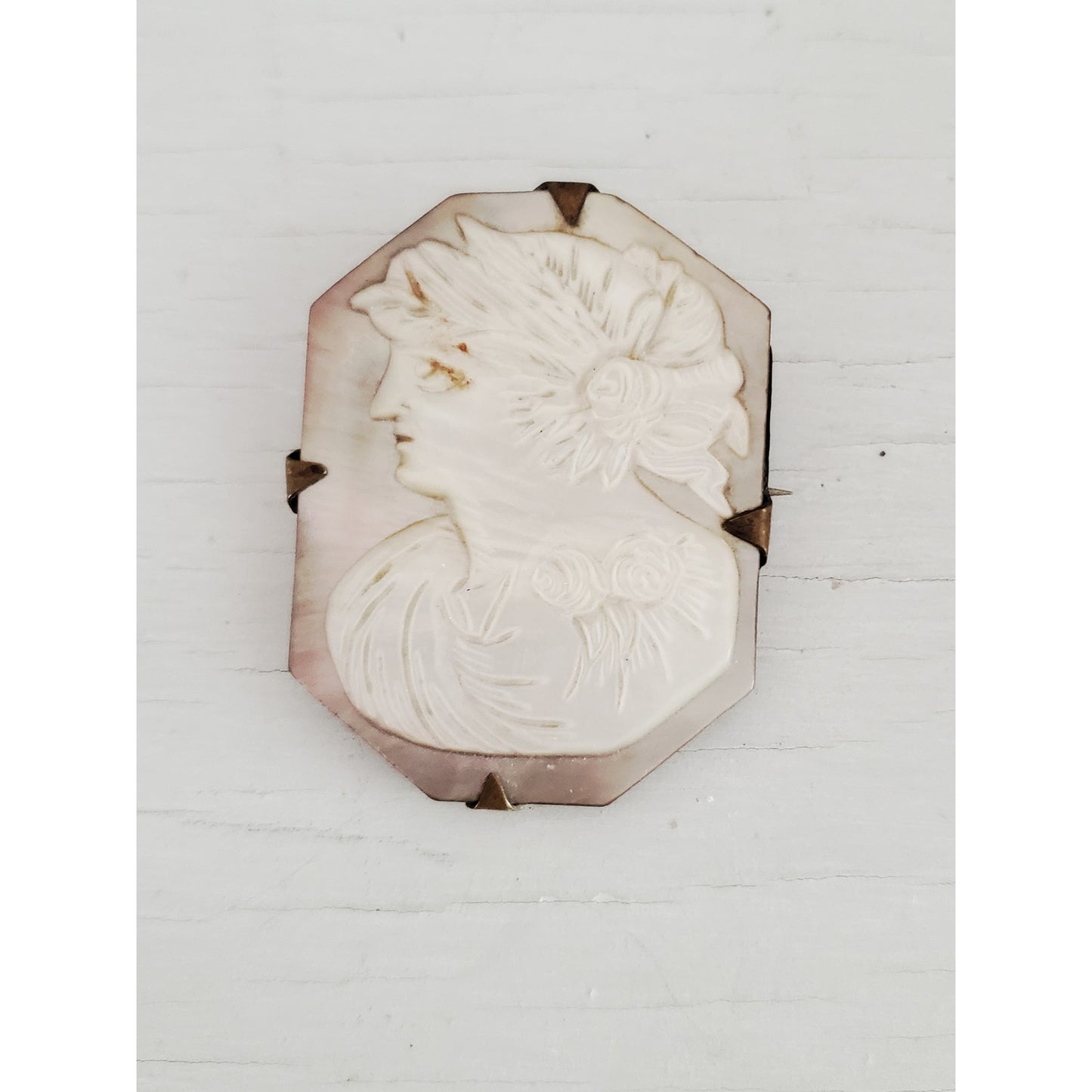 Vintage Antique Mother of Pearl Victorian Cameo C-Clasp Brooch