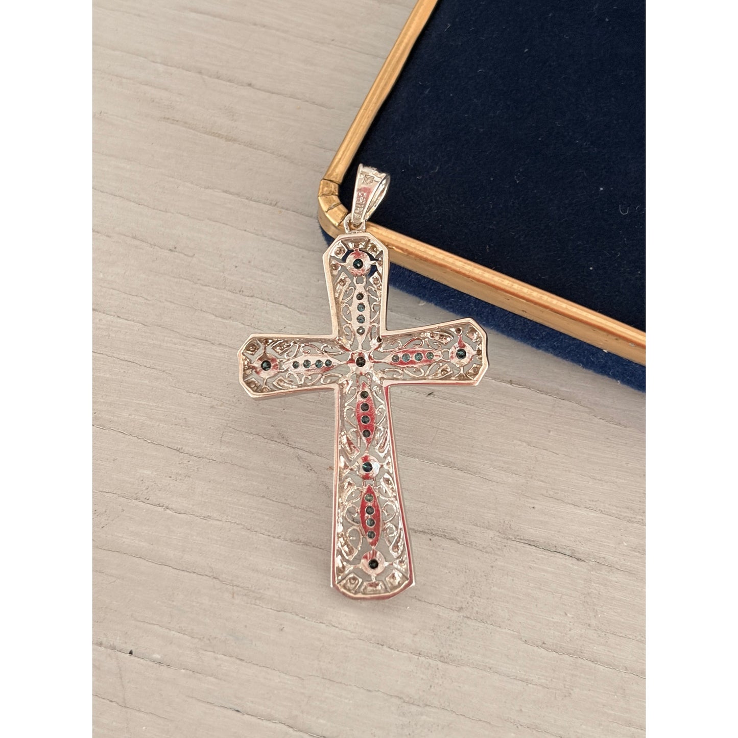 Sterling Silver Topaz Filigree Scroll Cross