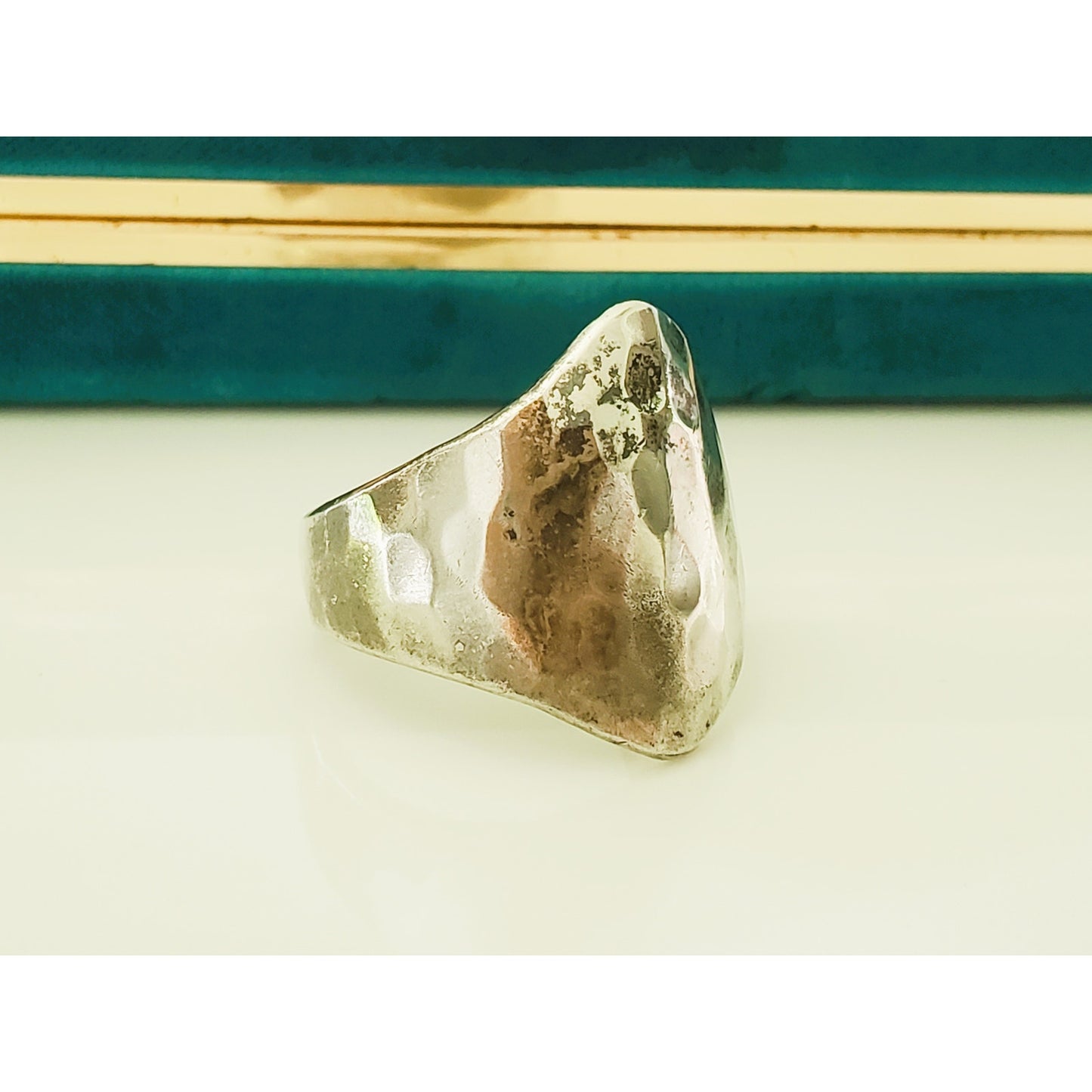 Vintage Mexico Hammered Sterling Silver Modernist Ring