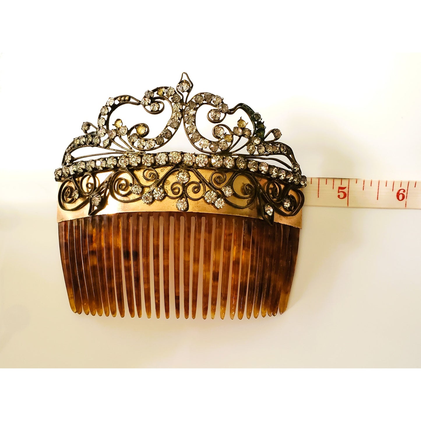 Vintage Antique Celluloid Rhinestone Haircomb with Barrette