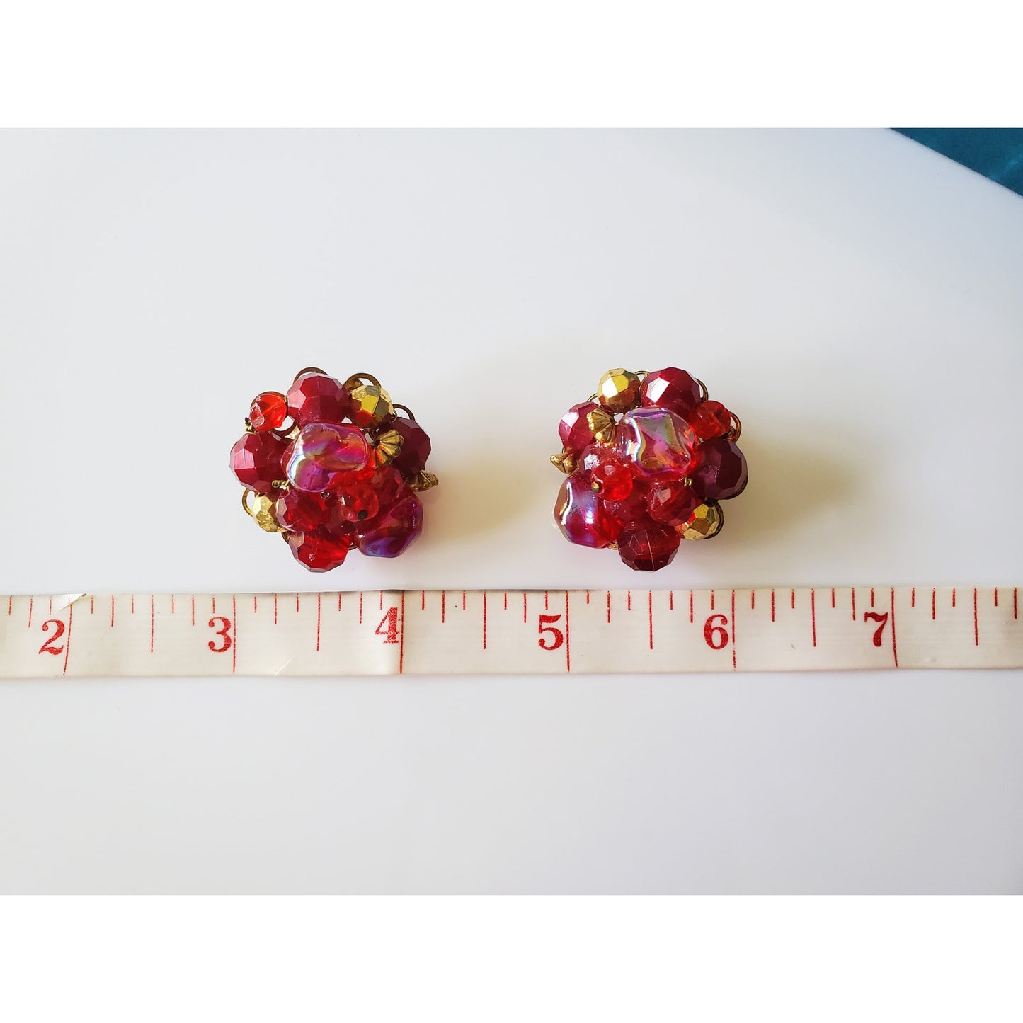 Vintage Aurora Borealis Crystal Beaded Clip On Earrings