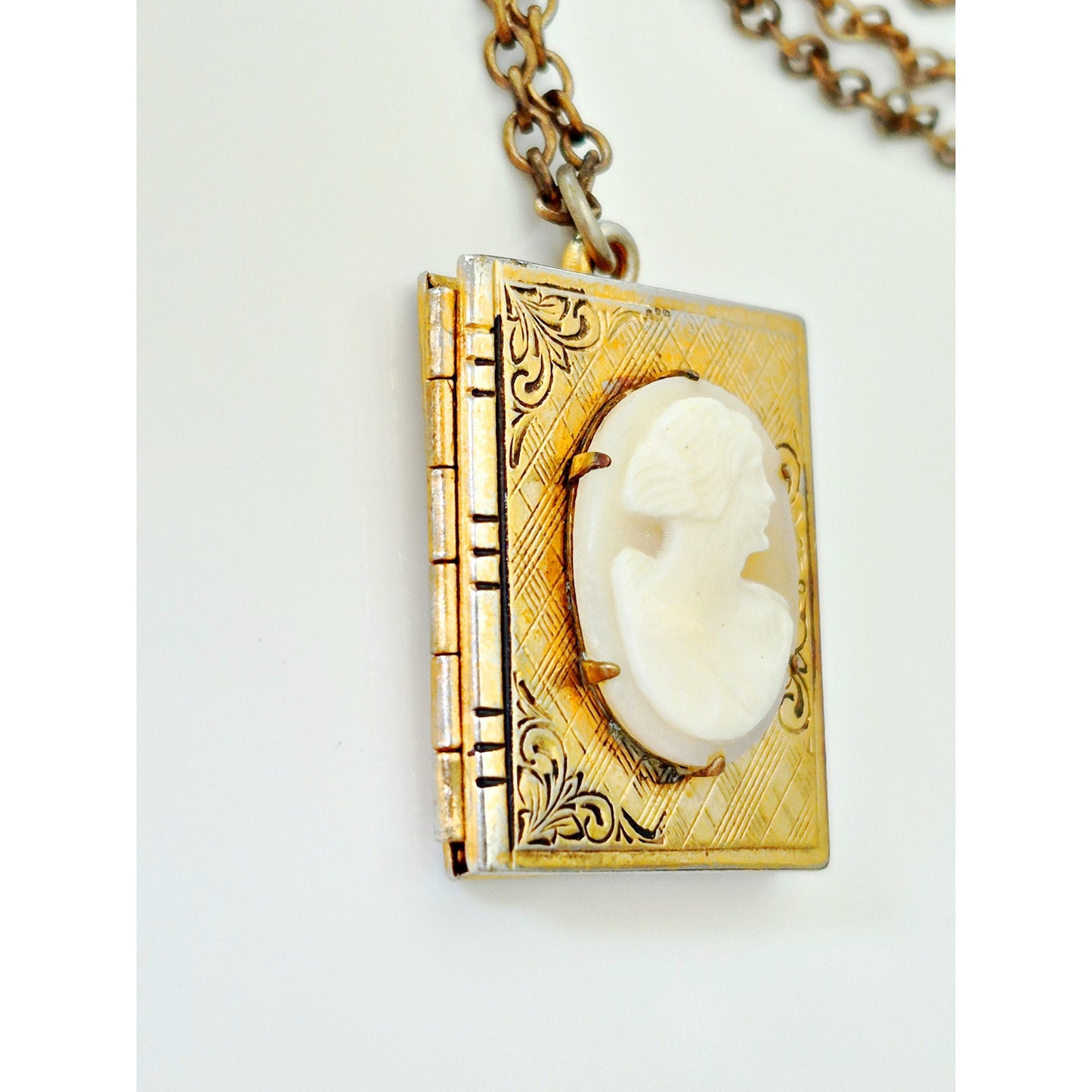 Vintage Cameo Victorian Book Locket Necklace