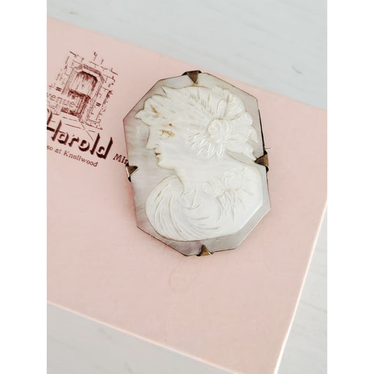 Vintage Antique Mother of Pearl Victorian Cameo C-Clasp Brooch