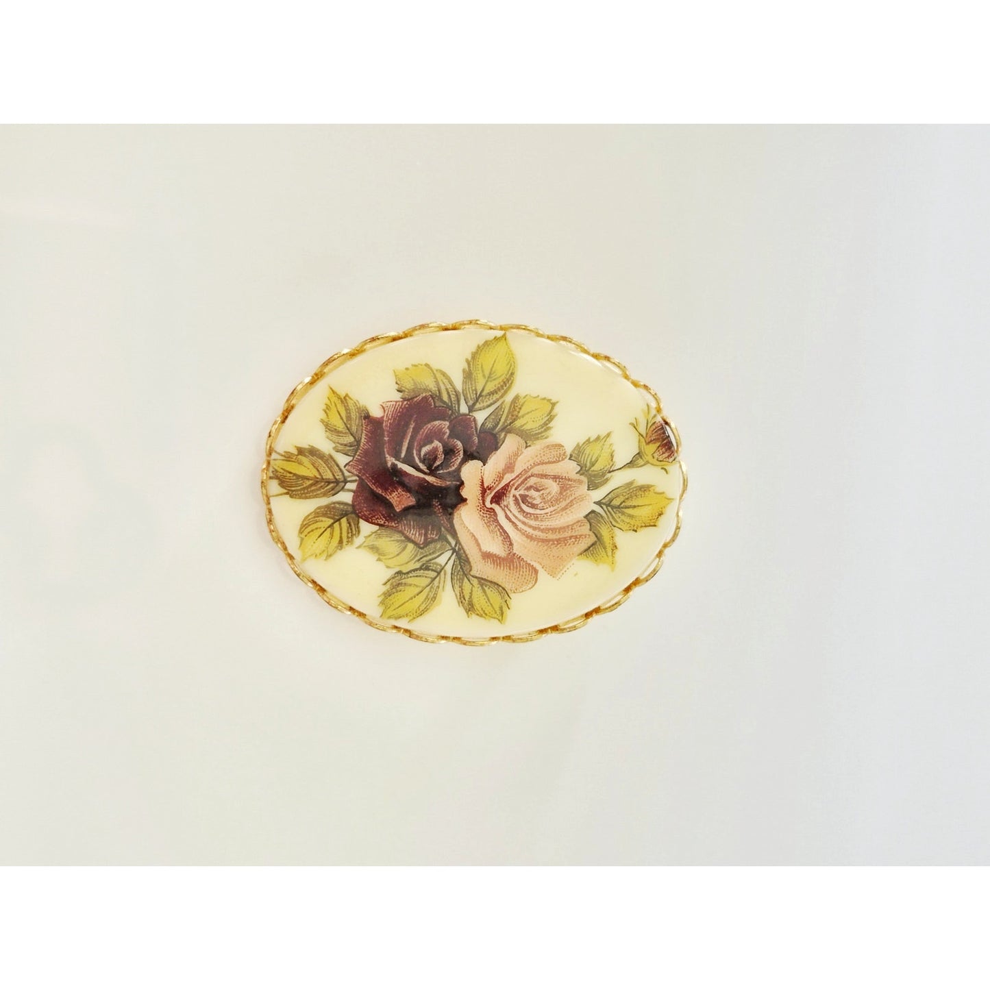 Vintage Blush and Burgundy Rose Brooch