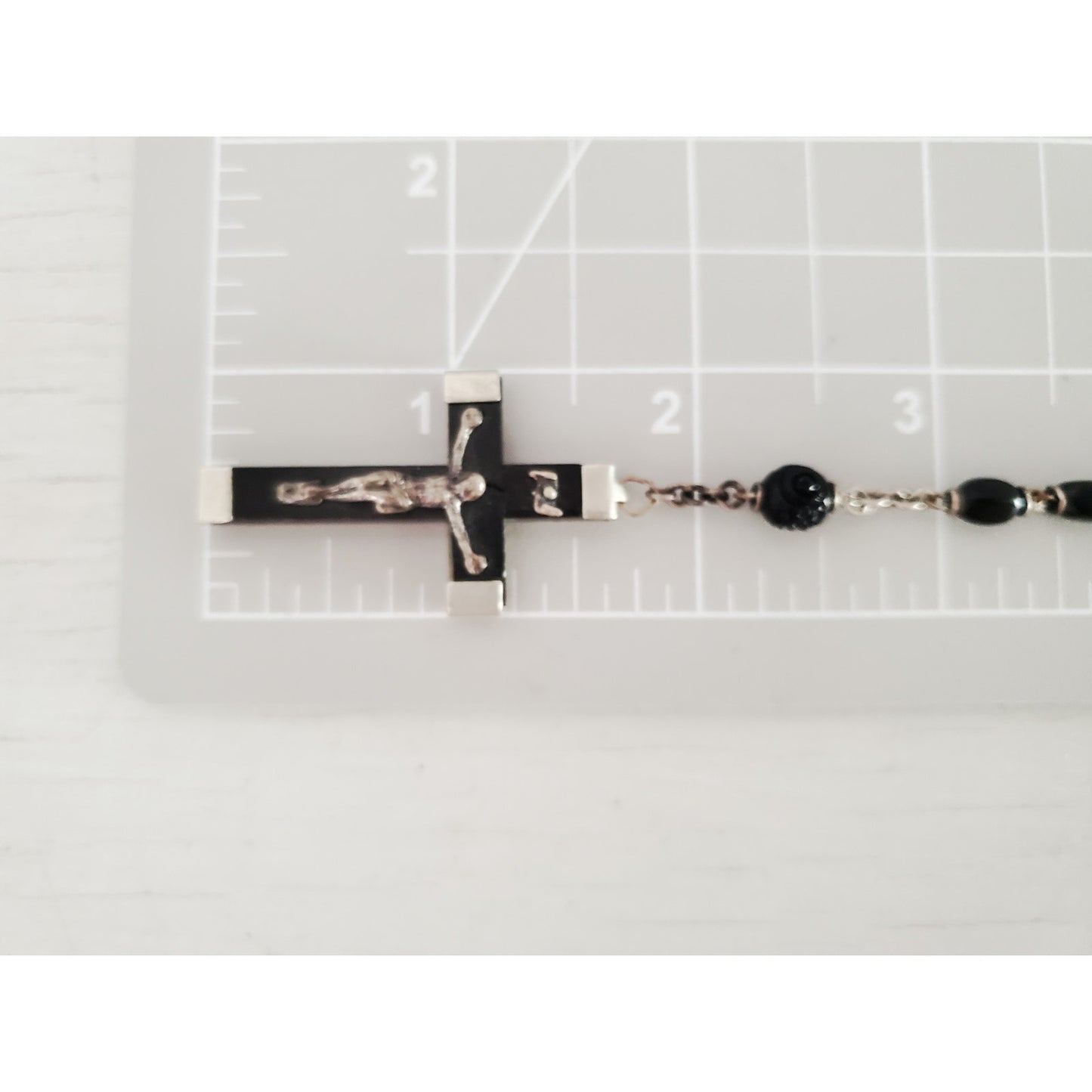 Vintage Ebony France Rosary Bead Lavalier Necklace