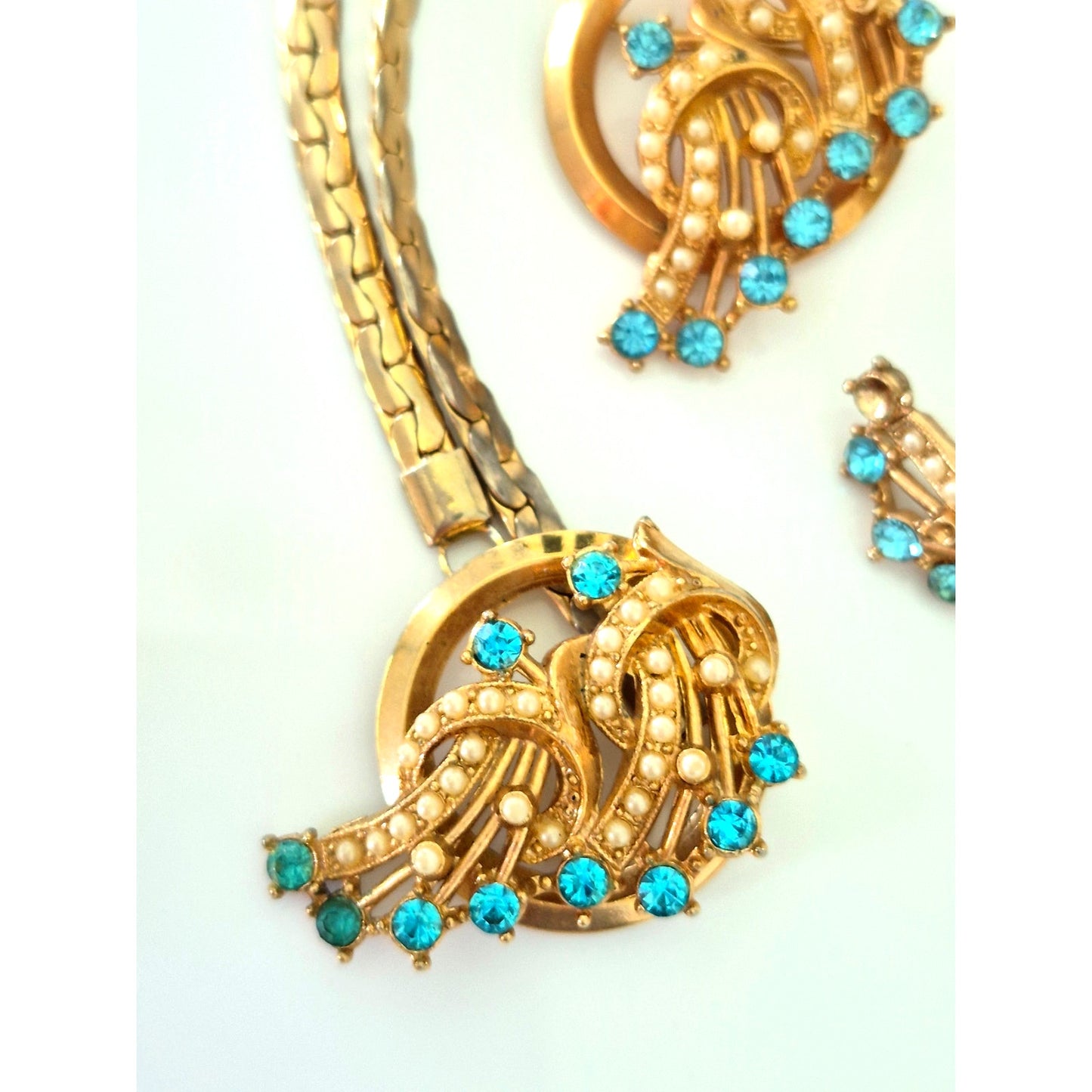 Vintage Demi Parure Rhinestones and Seed Pearls Jewelry Set