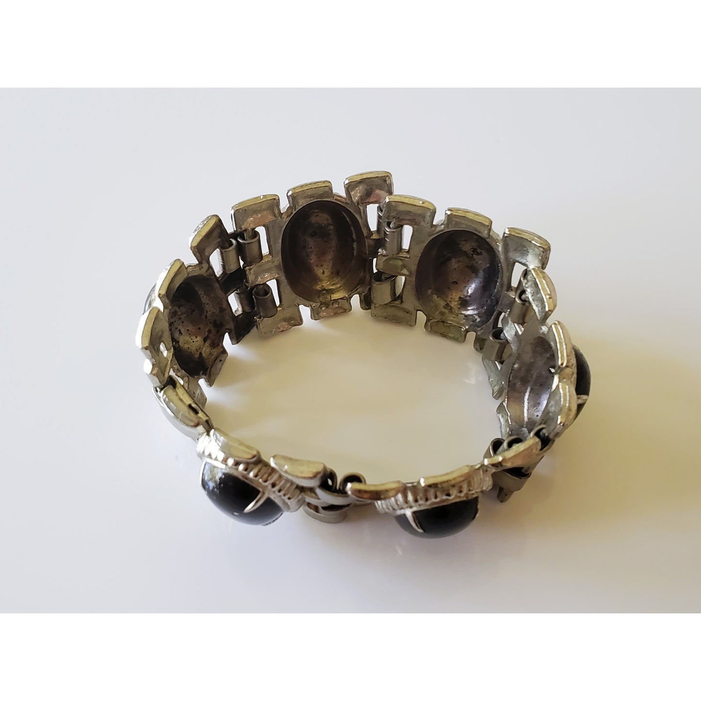 Vintage Black Stone Silver Metal Chunky Bracelet