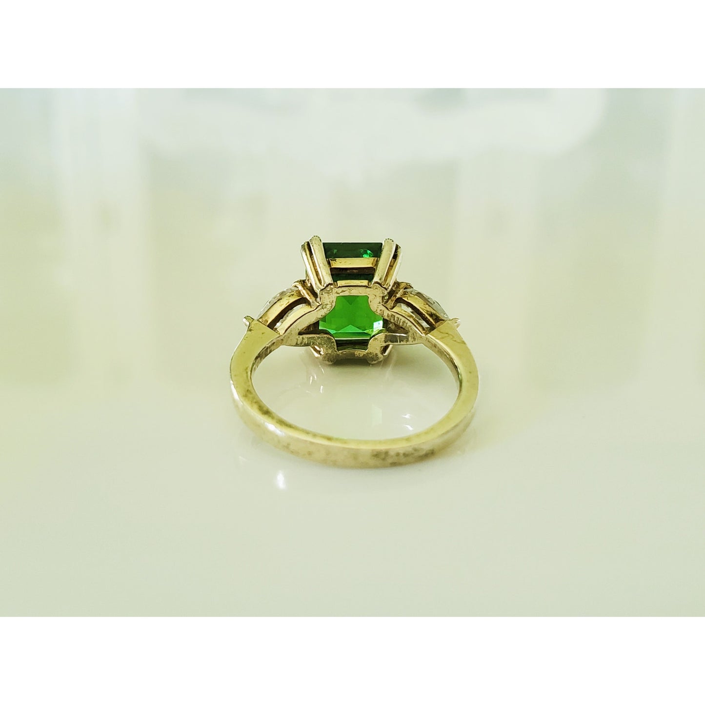 Vintage Green Stone and CZ Sterling Silver Ring