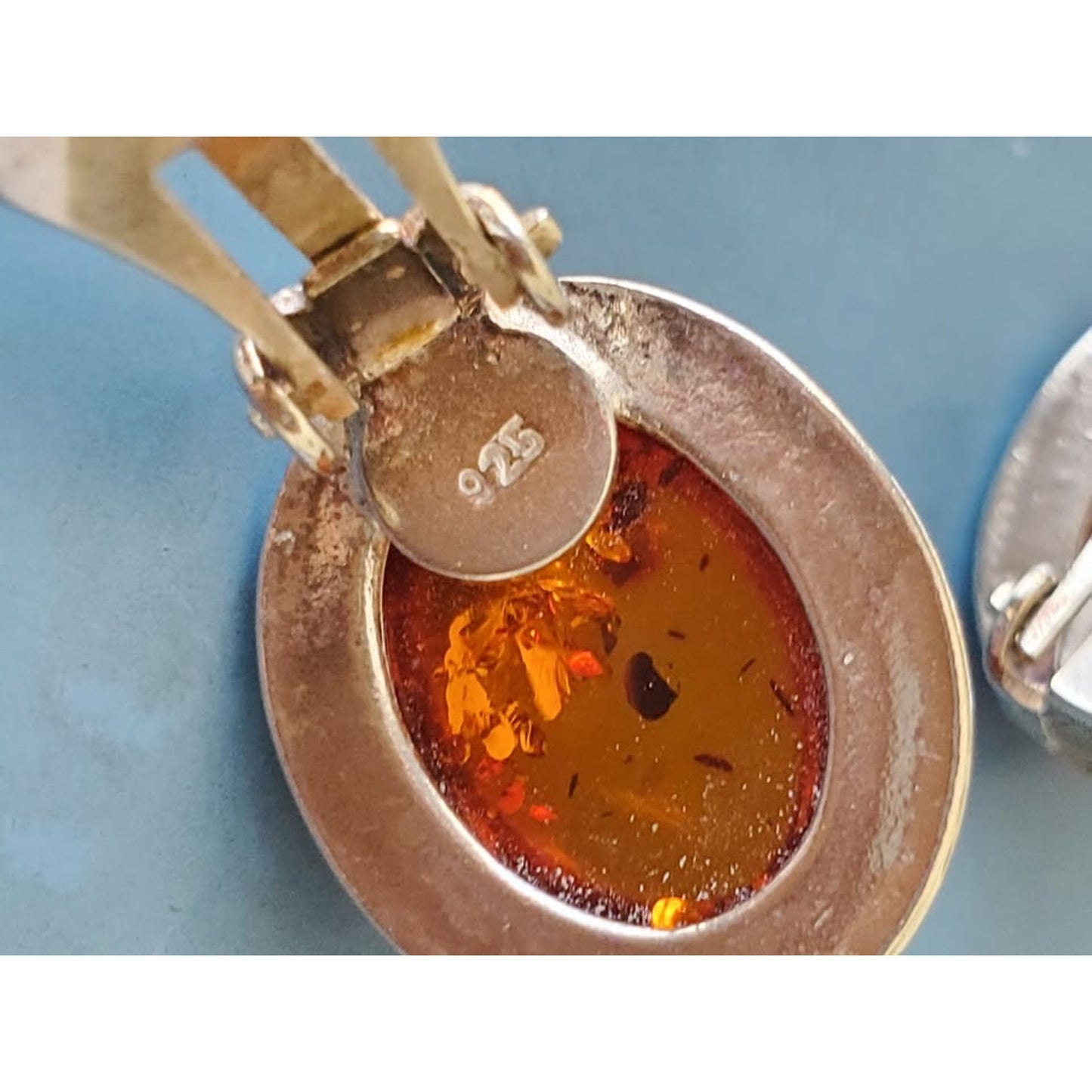 Vintage Amber Baltic Clip-on Sterling Silver Earrings