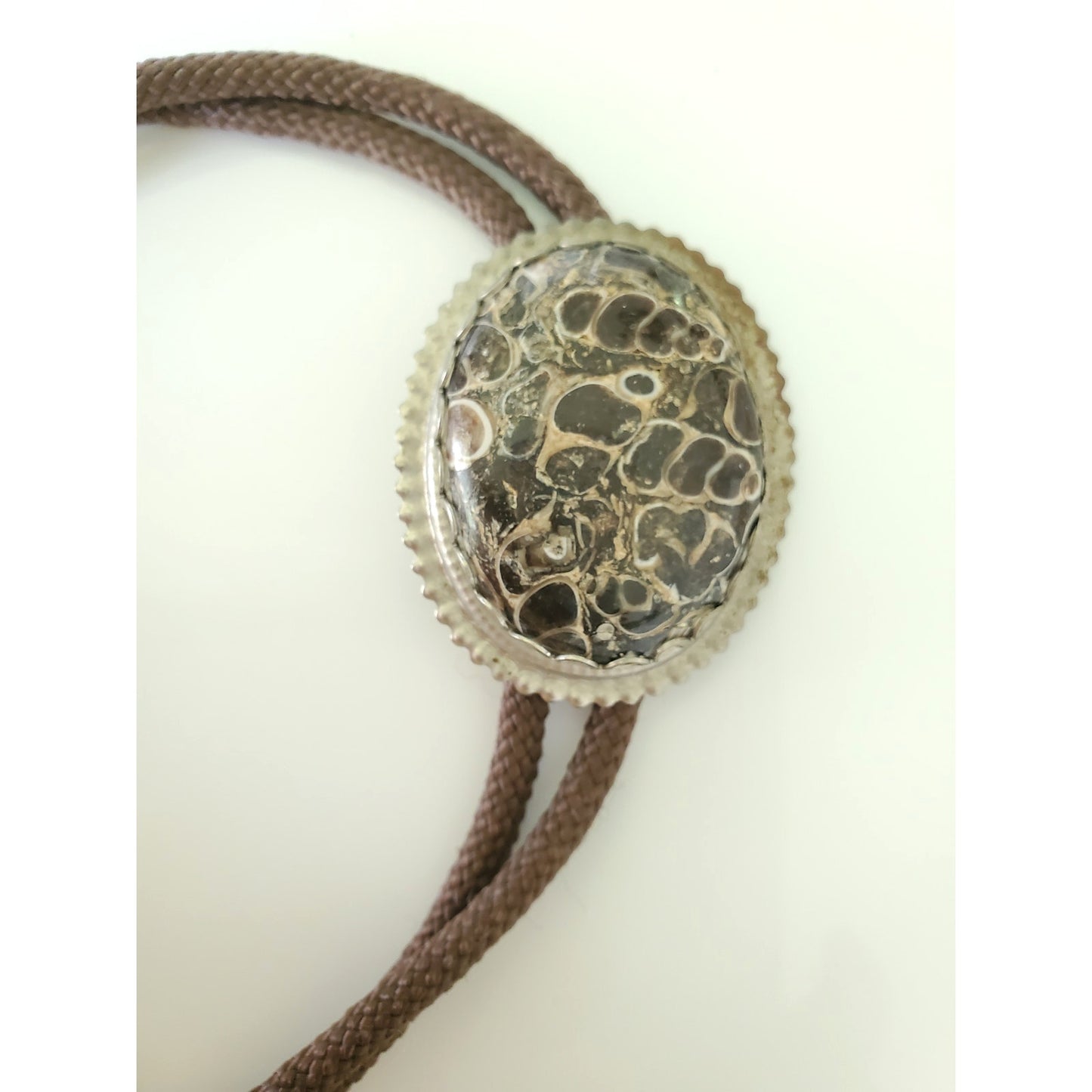 Vintage Western Bolo Tie with Jasper Fossilized Pendant