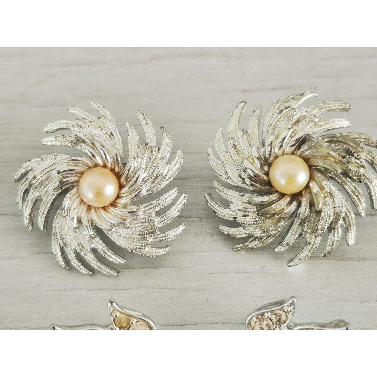 Vintage MCM Silver-tone Clip On Earring Lot of 3
