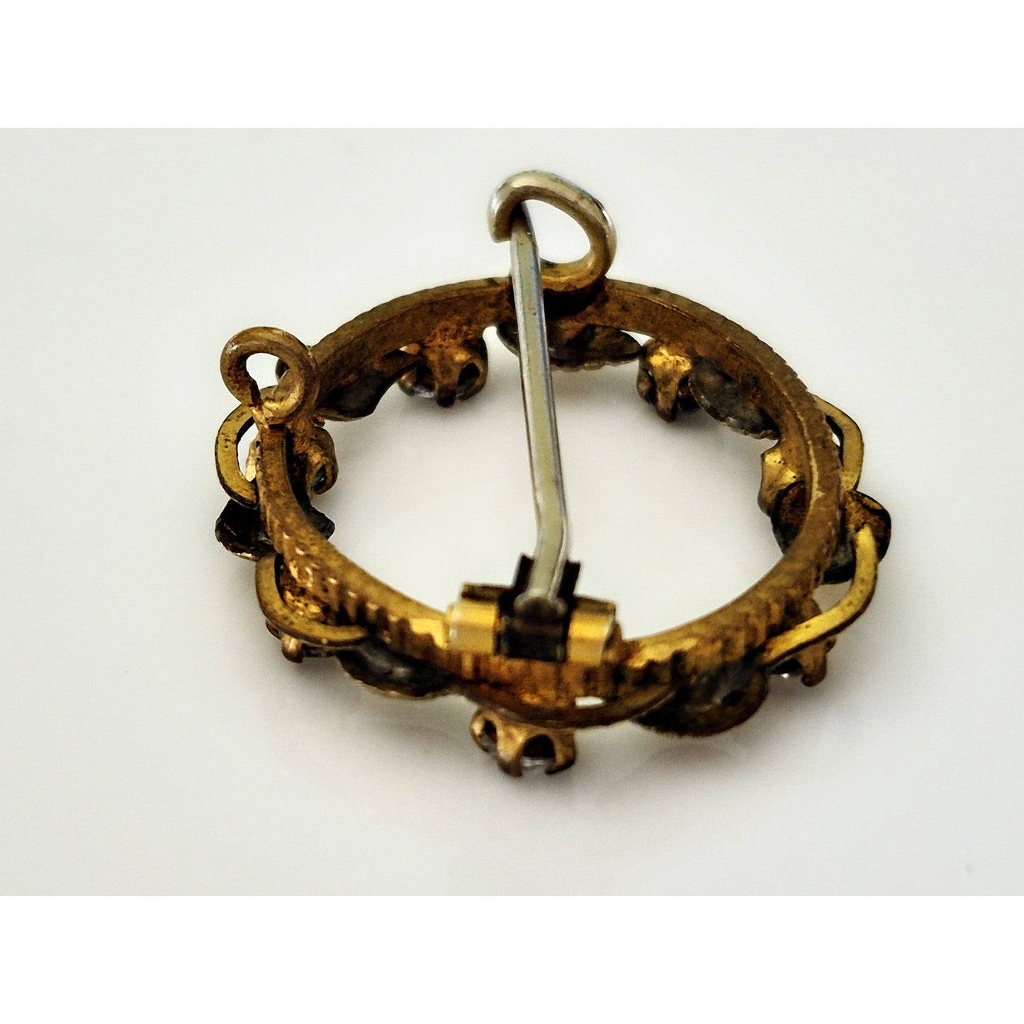Vintage Gold-fill Rhinestone Wreath C-Clasp Brooch Pendant