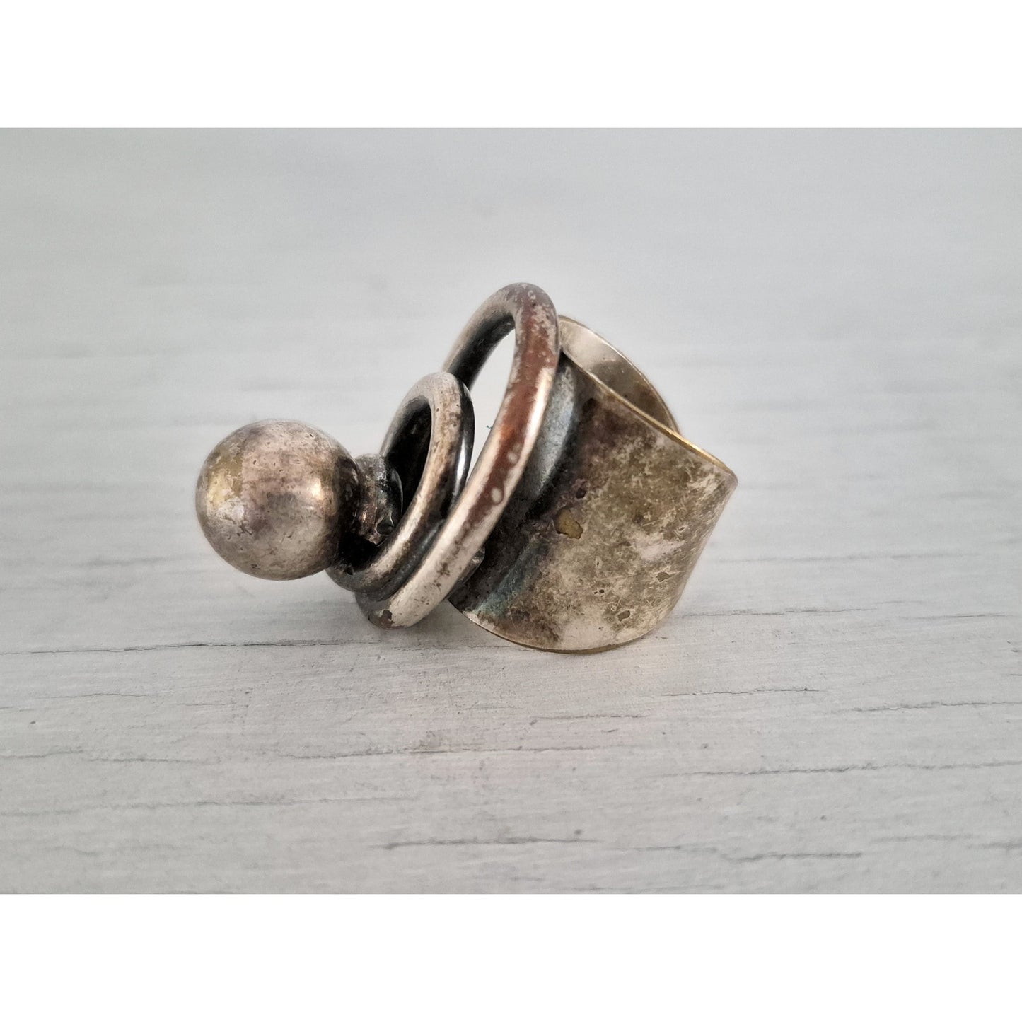 Vintage AD Design Denmark Modernist Orb Silver Ring