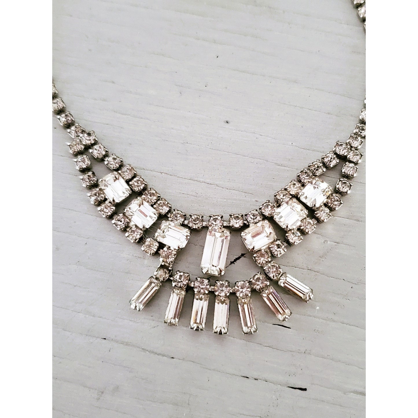 Vintage Clear Rhinestone Choker Necklace and Earring Set