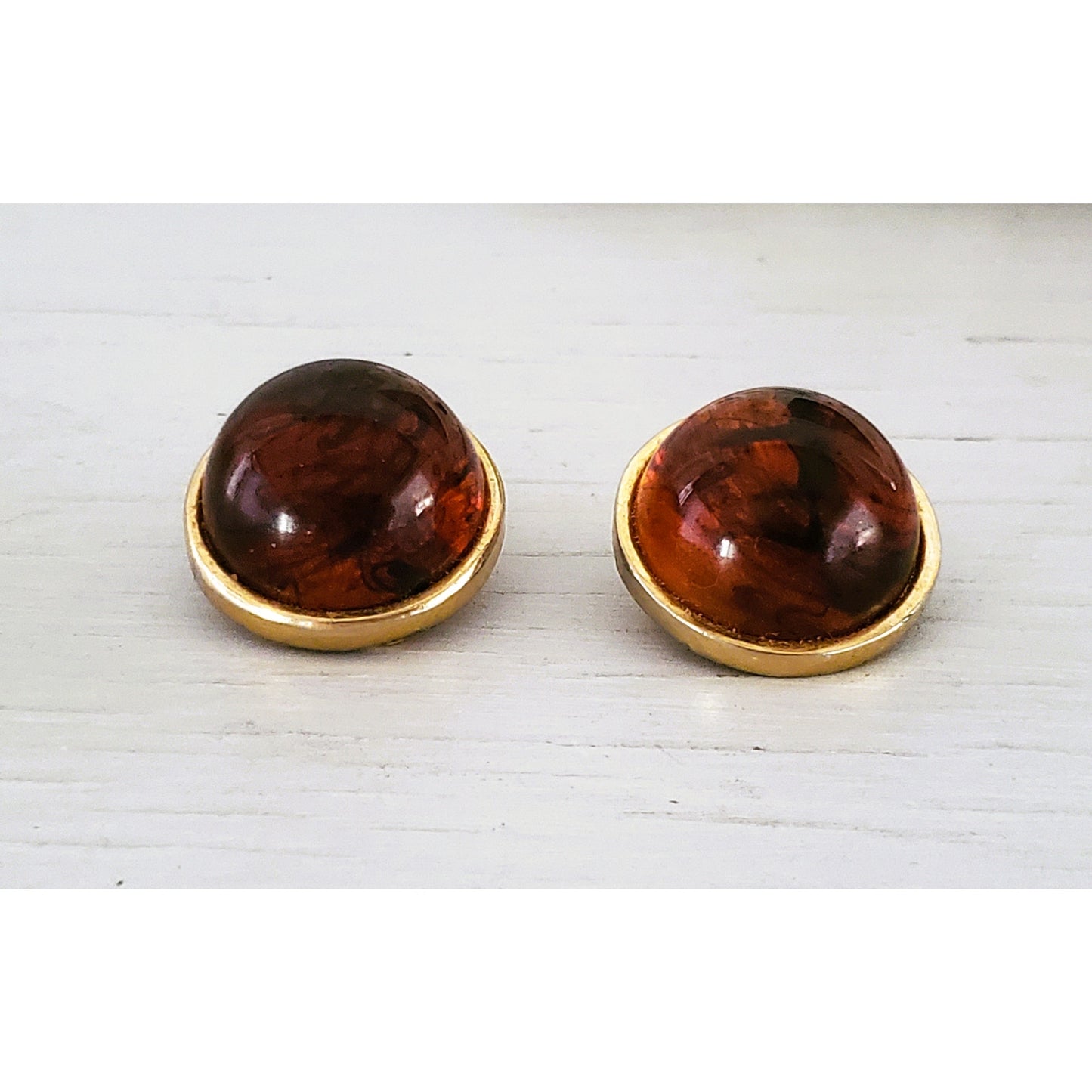 Vintage Les Bernard Amber Dome Clip on Earrings