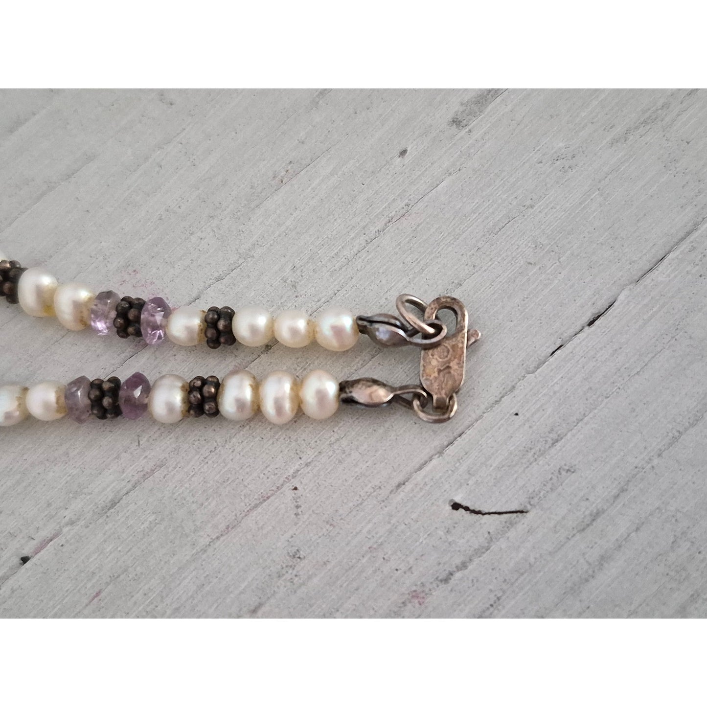 Vintage Sterling Silver Sajen Amethyst & Freshwater Pearl Necklace with Earring