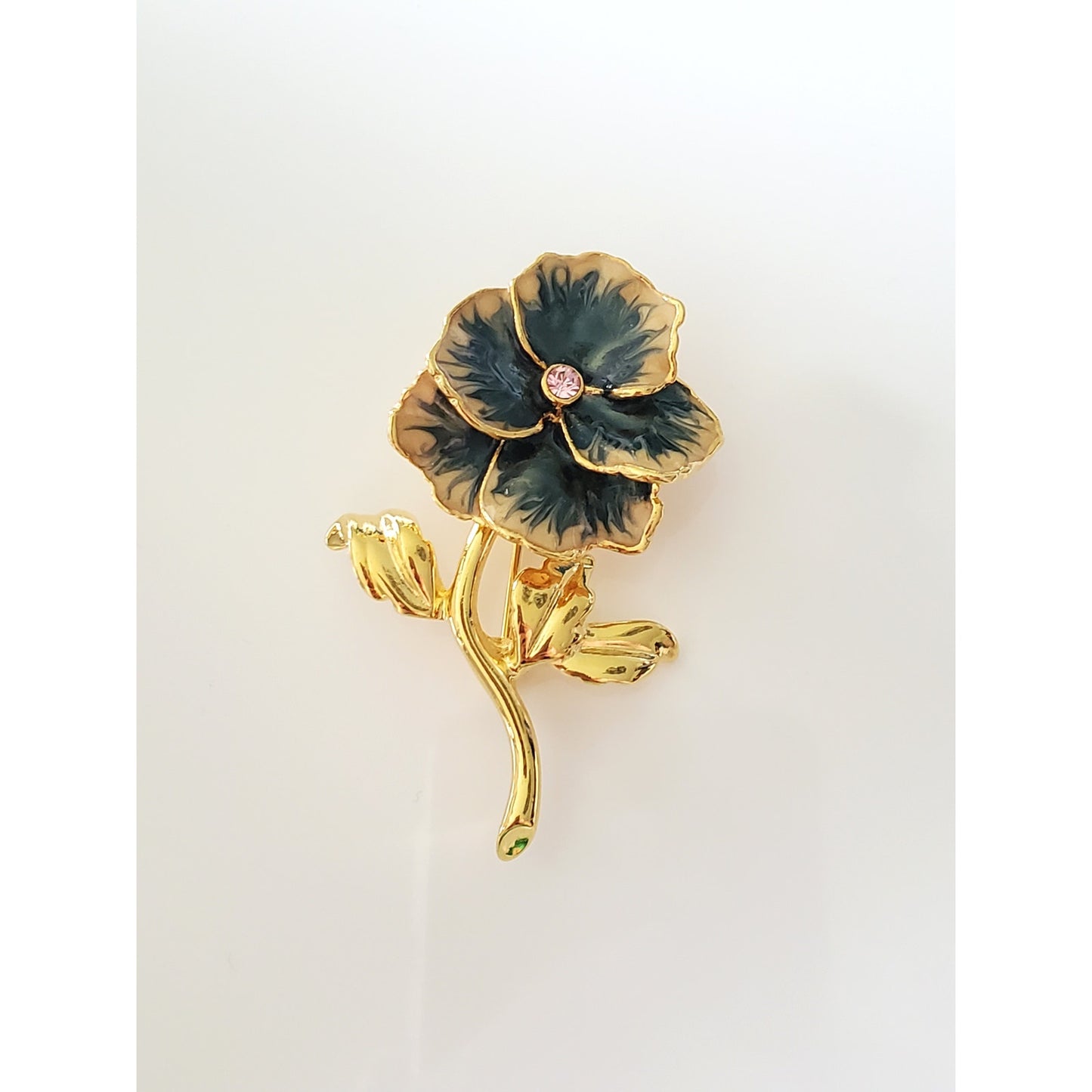 Vintage Joan Rivers Blue Enamel and Pink Rhinestone Brooch