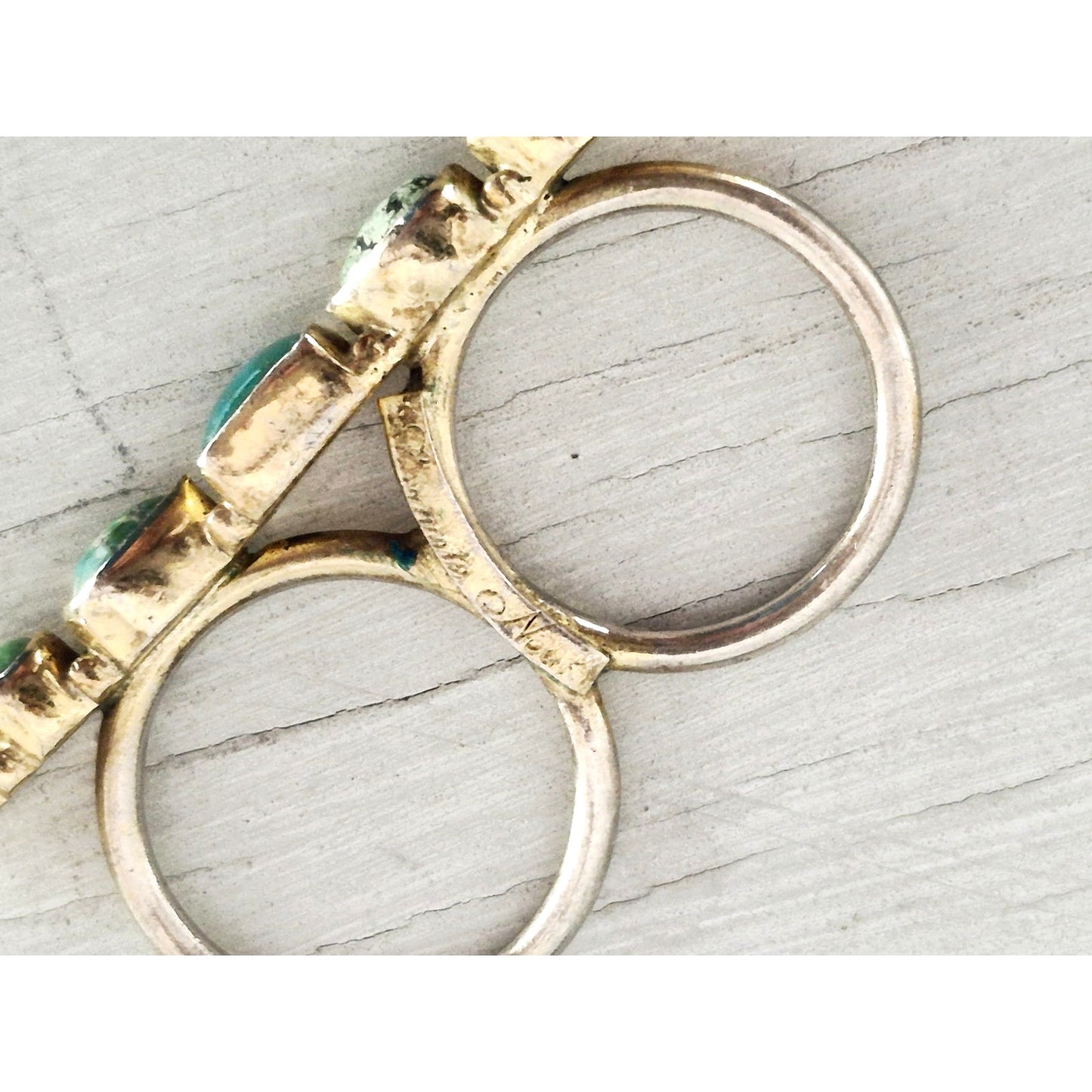 Vintage Southwestern Natural Turquoise Sterling Silver Vermeil Double Ring