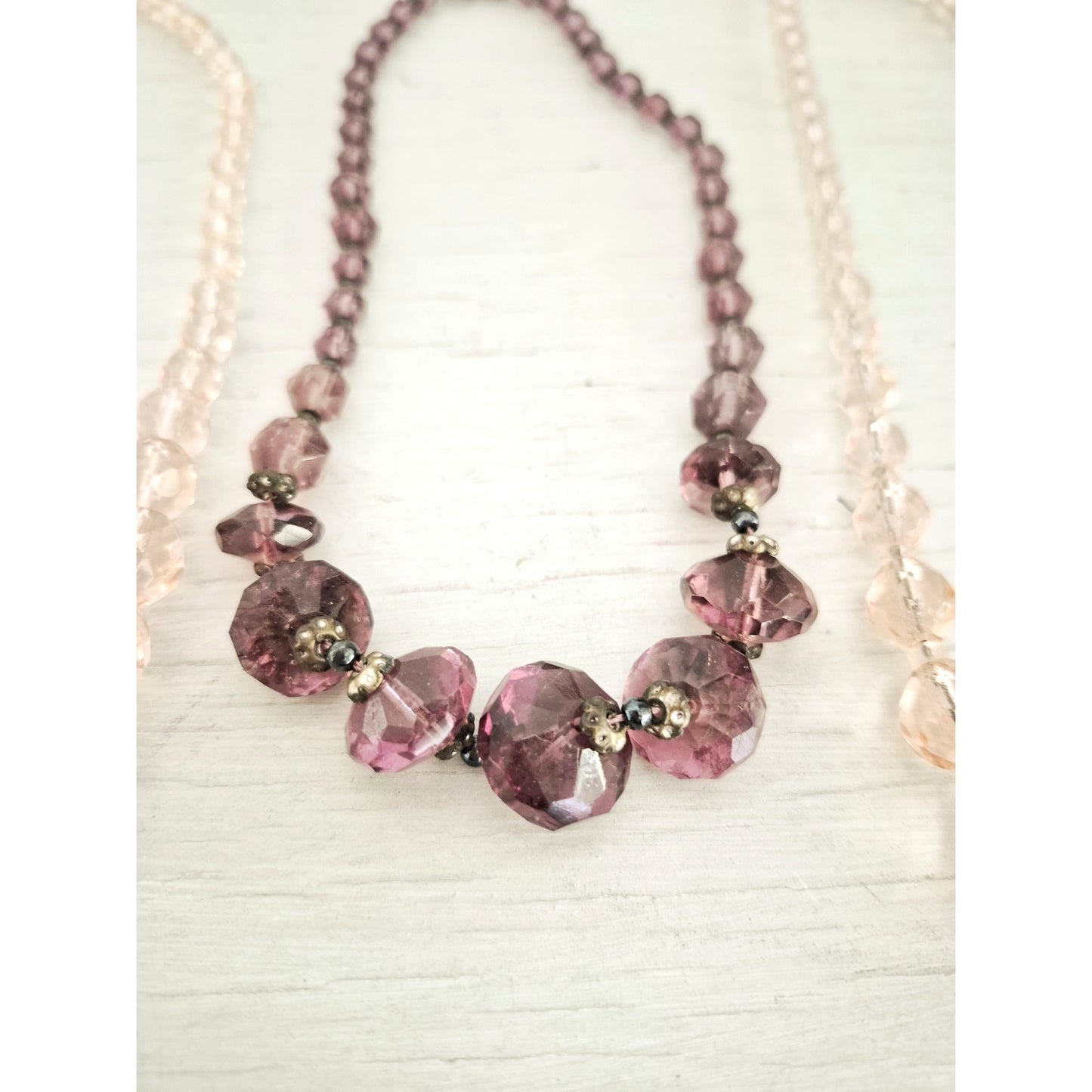 Vintage Lot of 3 Glass Facet Pink and Purple Necklaces