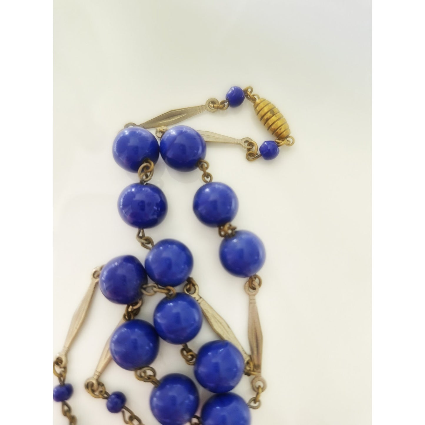 Vintage Blue Glass Bead Lariat Necklace