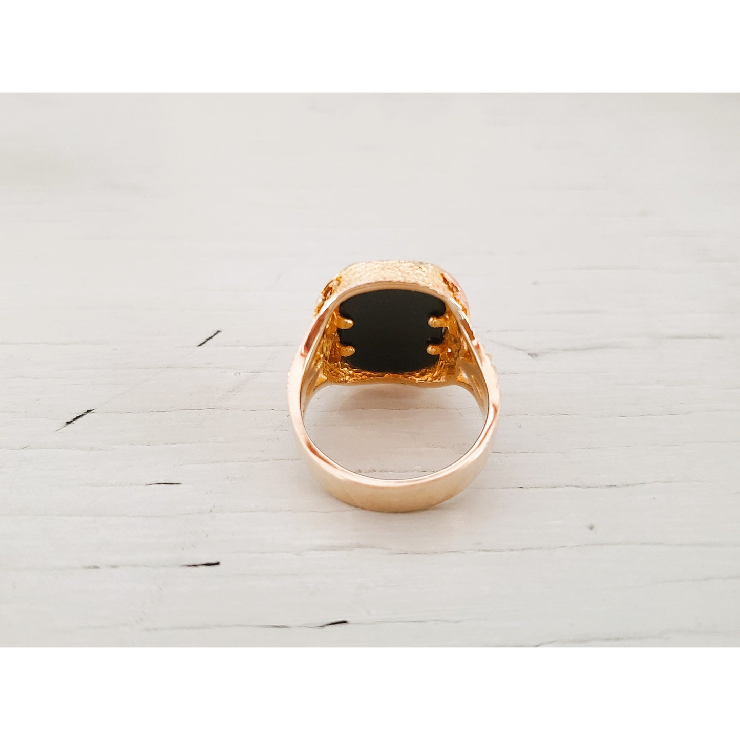 Vintage Rushmore Designer 10K Black Hills Gold and Onyx Men's Harley Davidson Ring