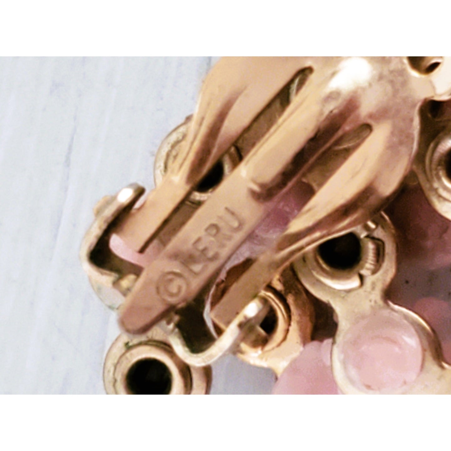 Vintage Leru Designer Pink and Cream Floral Earrings
