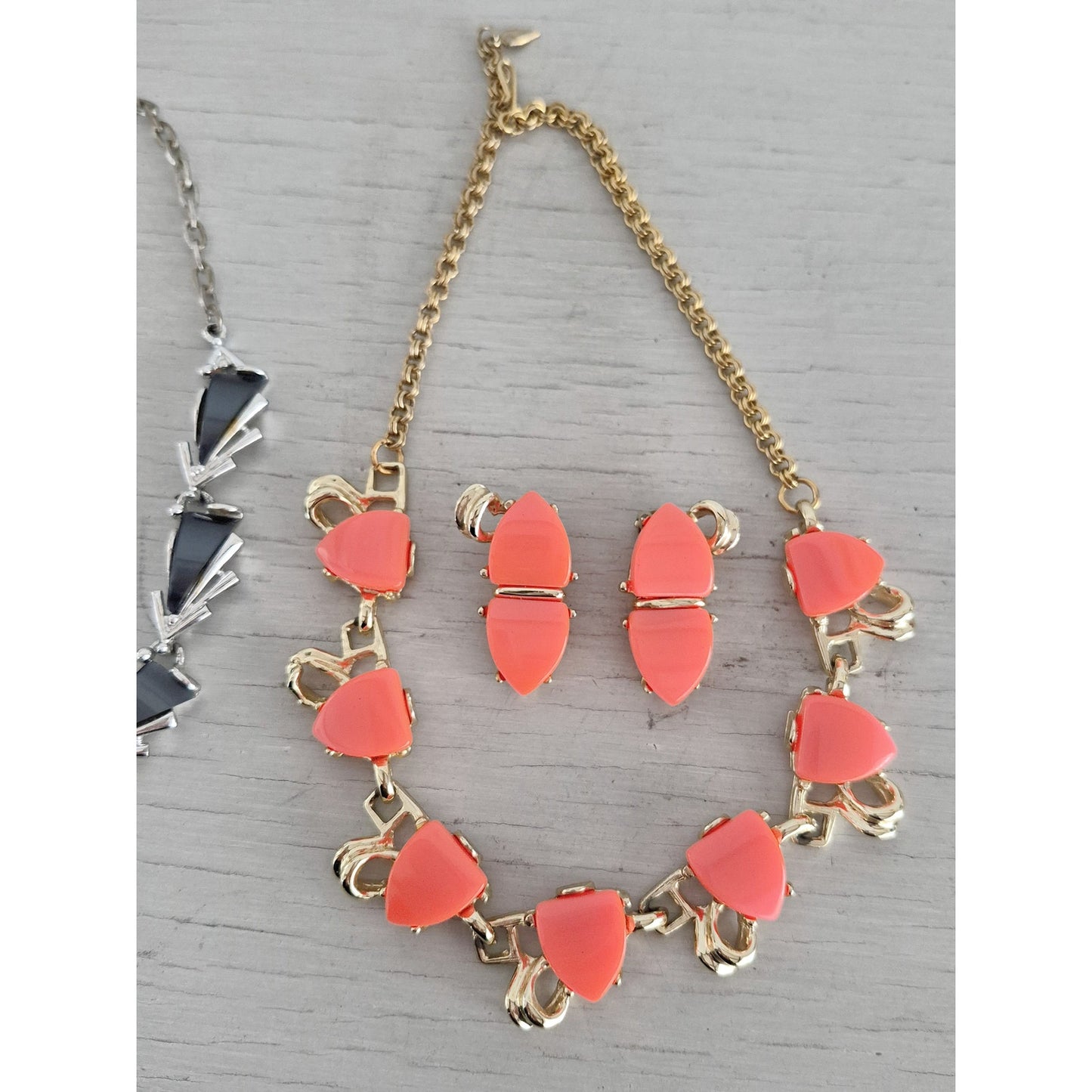 Vintage Thermal Blue and Peach Necklace Sets of 2
