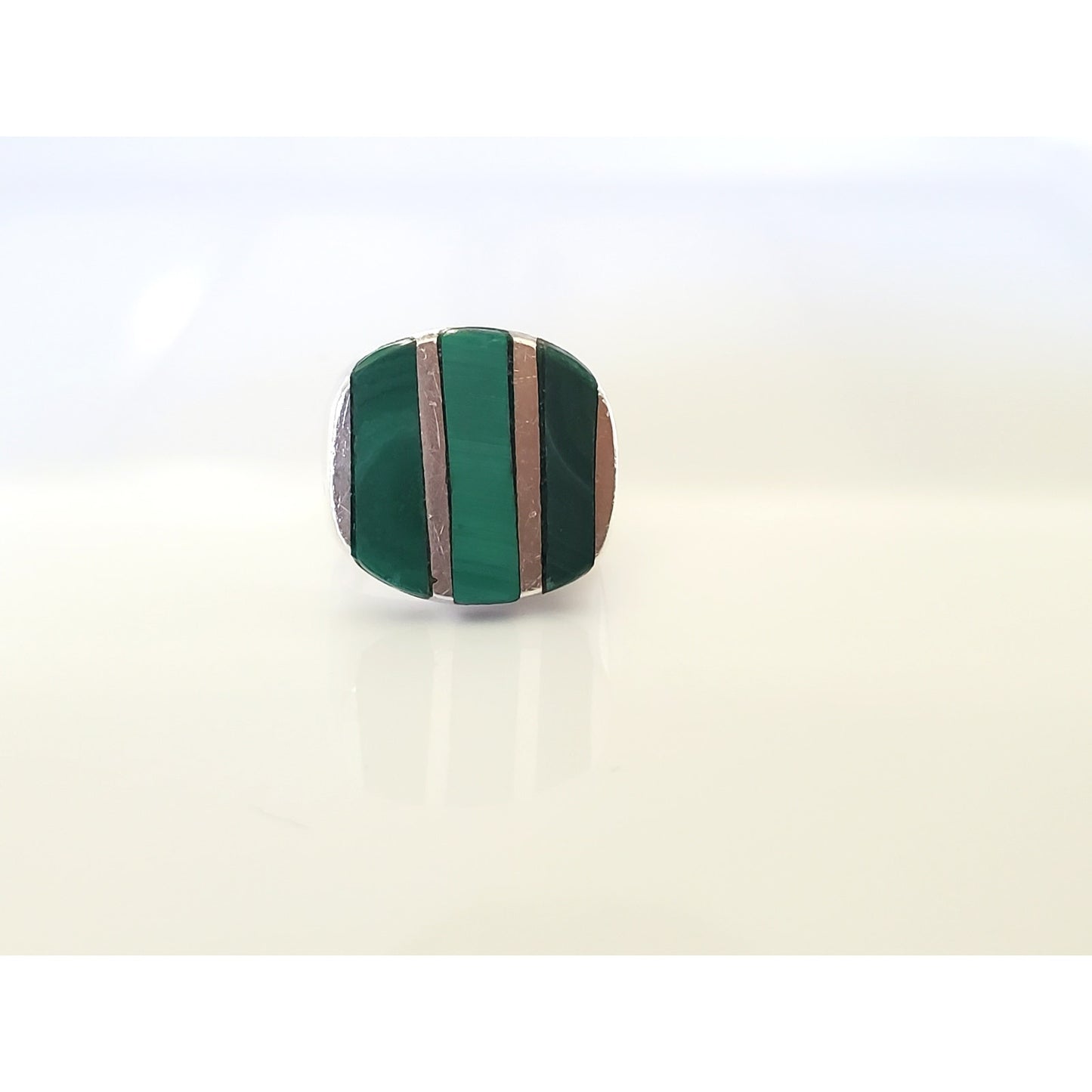 Vintage JPM Mexico Malachite Sterling Silver Ring
