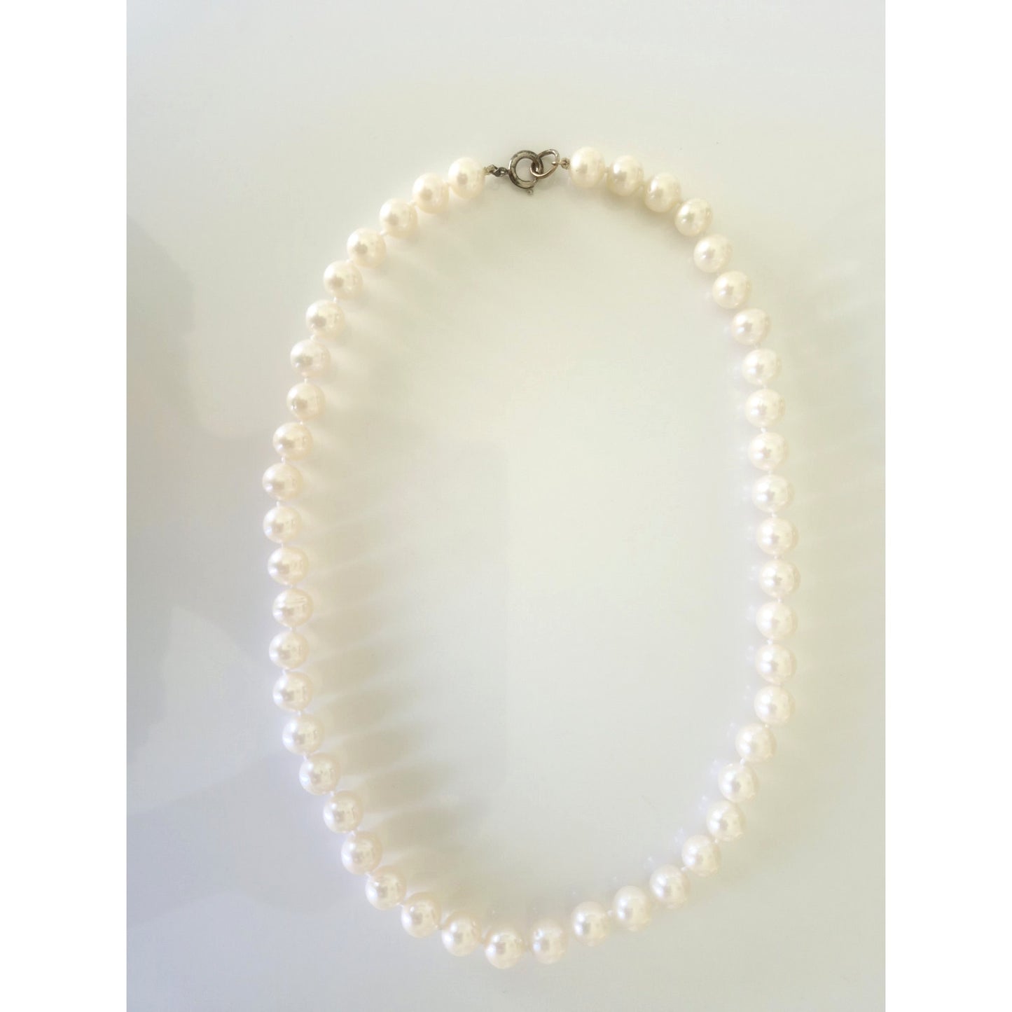 Vintage Sterling Silver Knotted 8mm Cultured Pearl Necklace