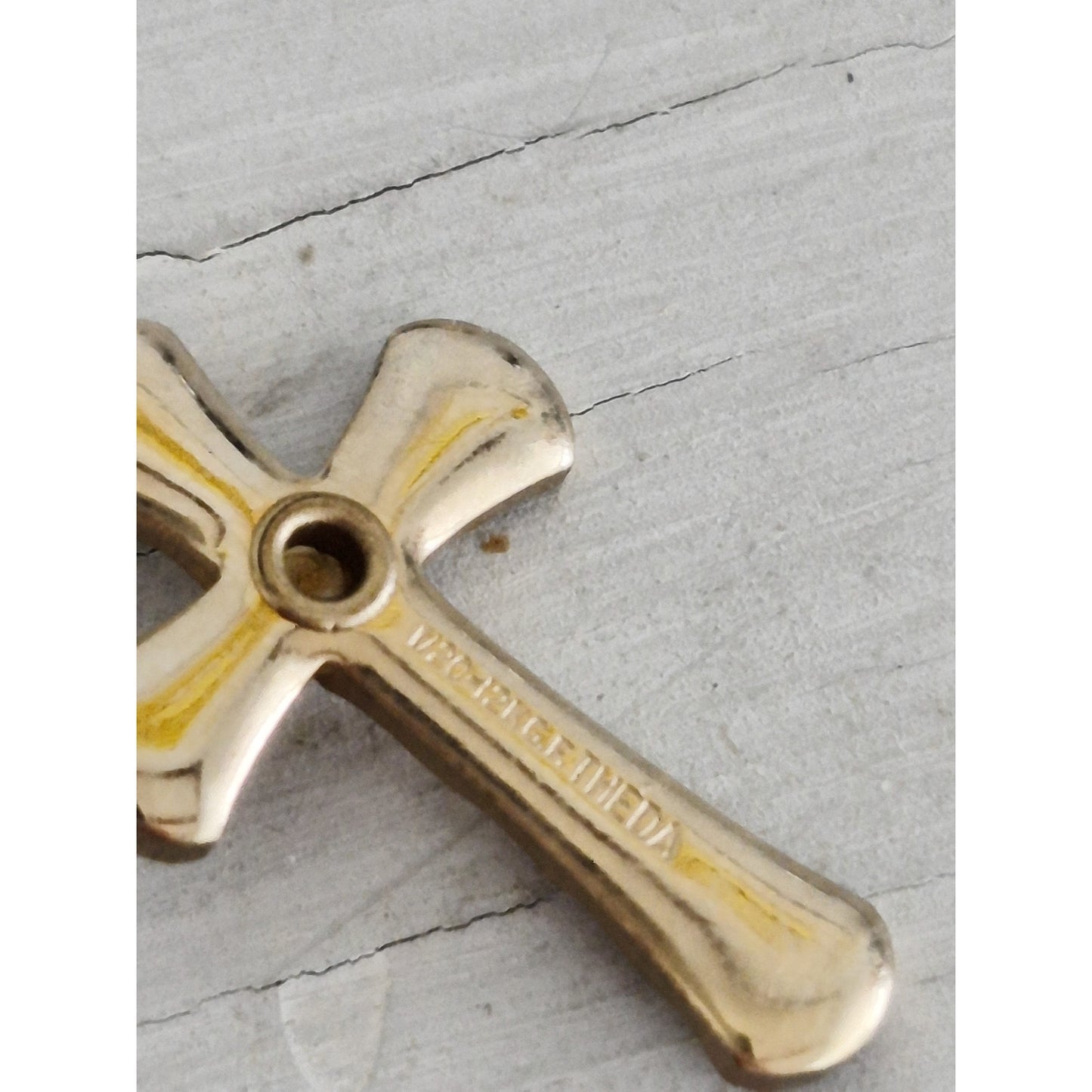Vintage MCM Gold-fill Cultured Pearl Diamond Cut Cross Necklace