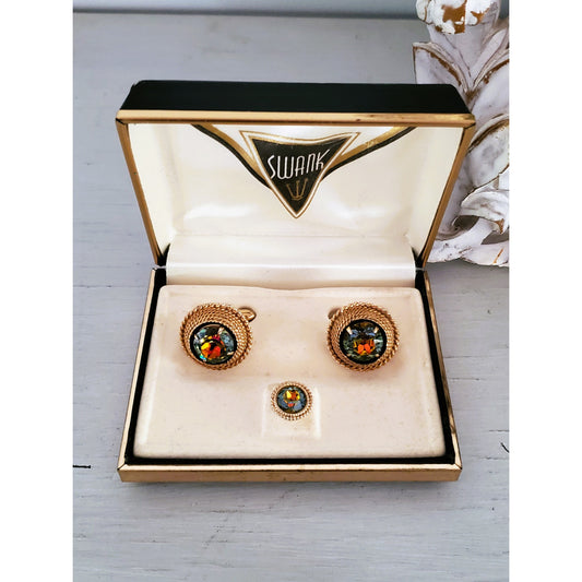 Vintage Swank Designer Cuff Links and Tie Pin in Original Box